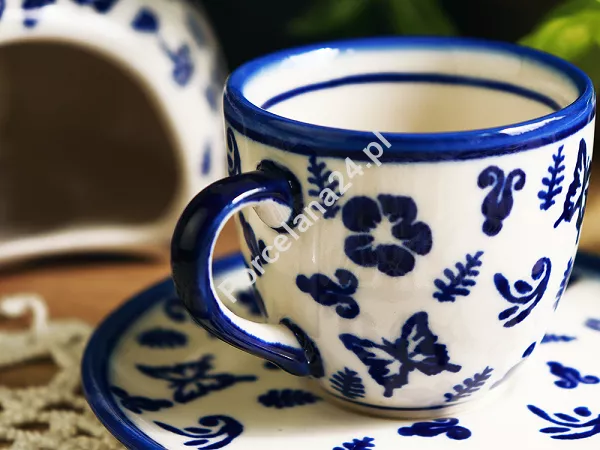 Filiżanka ze spodkiem do espresso 0,11 L / 12,5 cm Bolesławiec - Niebieskie Motyle gat. I