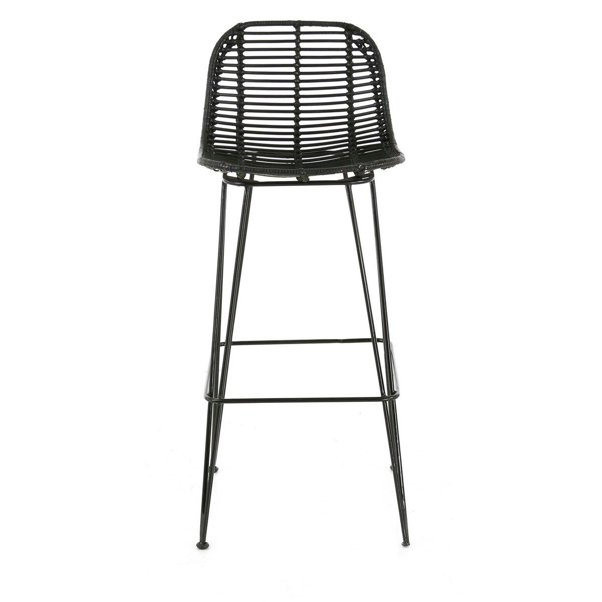 FRESH - Chaise de bar en rotin noir et pieds épingles métal
