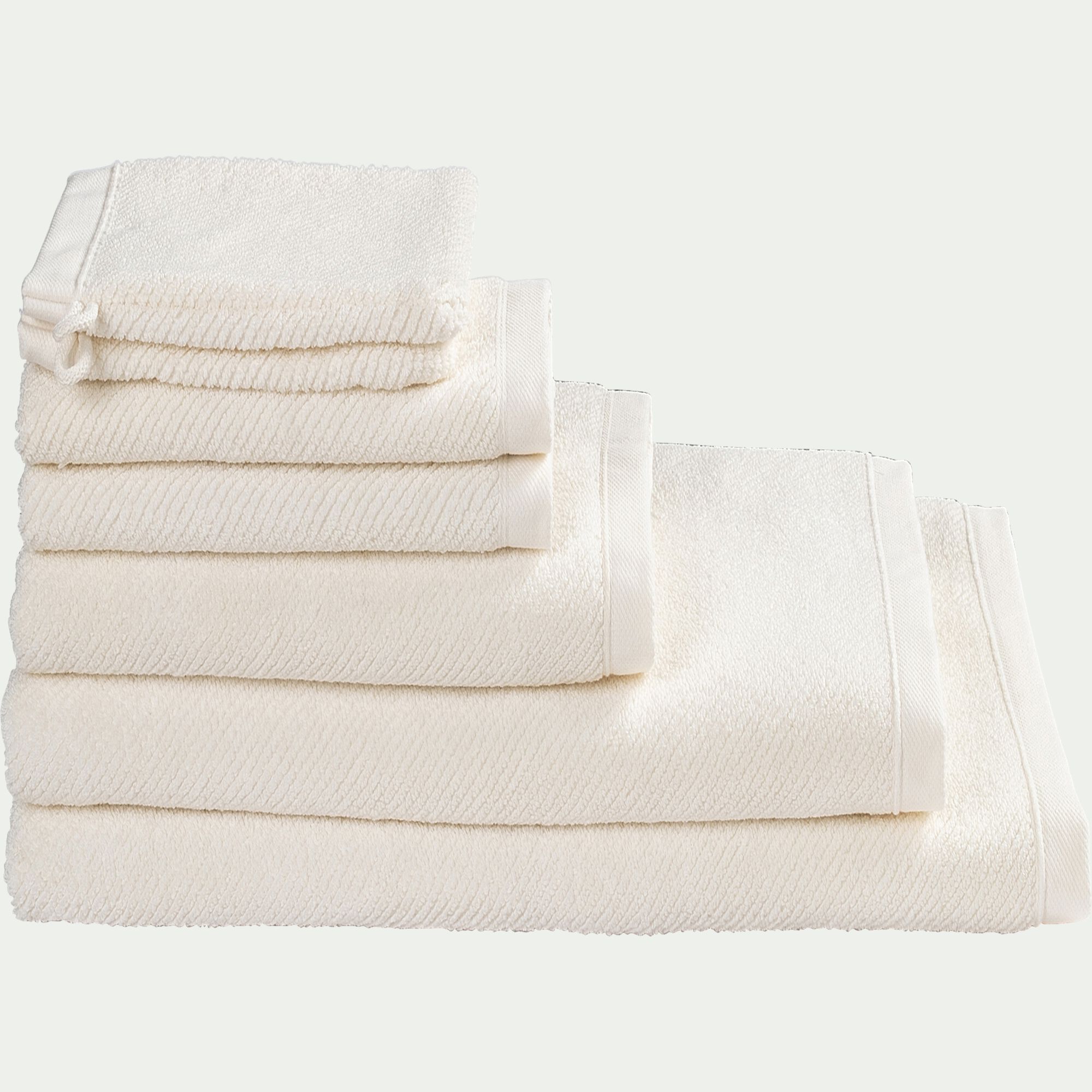 COLINE - Lot de 2 serviettes invités en bouclettes de coton bio - blanc ventoux 30x50cm