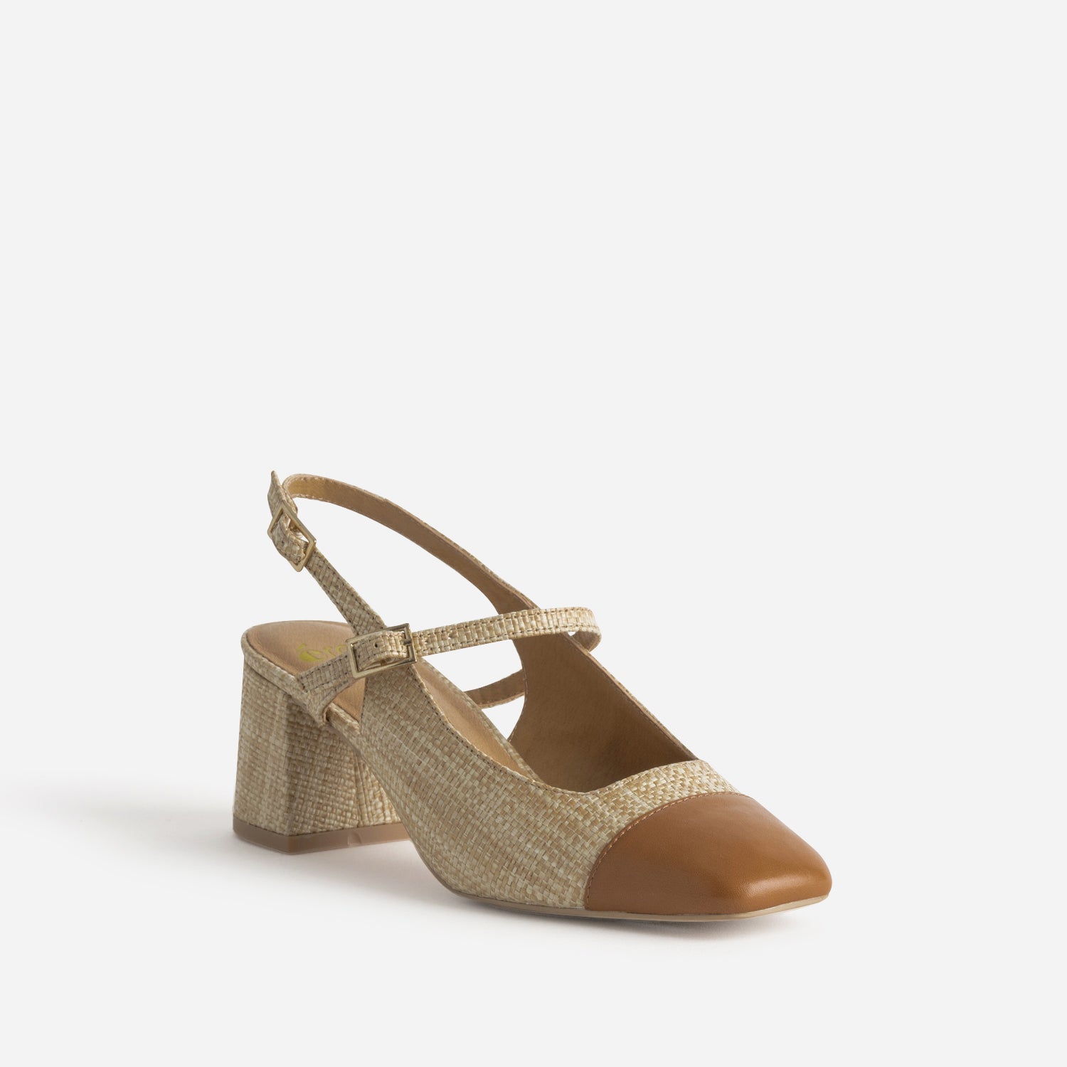 Escarpin slingback beige tressé bout camel