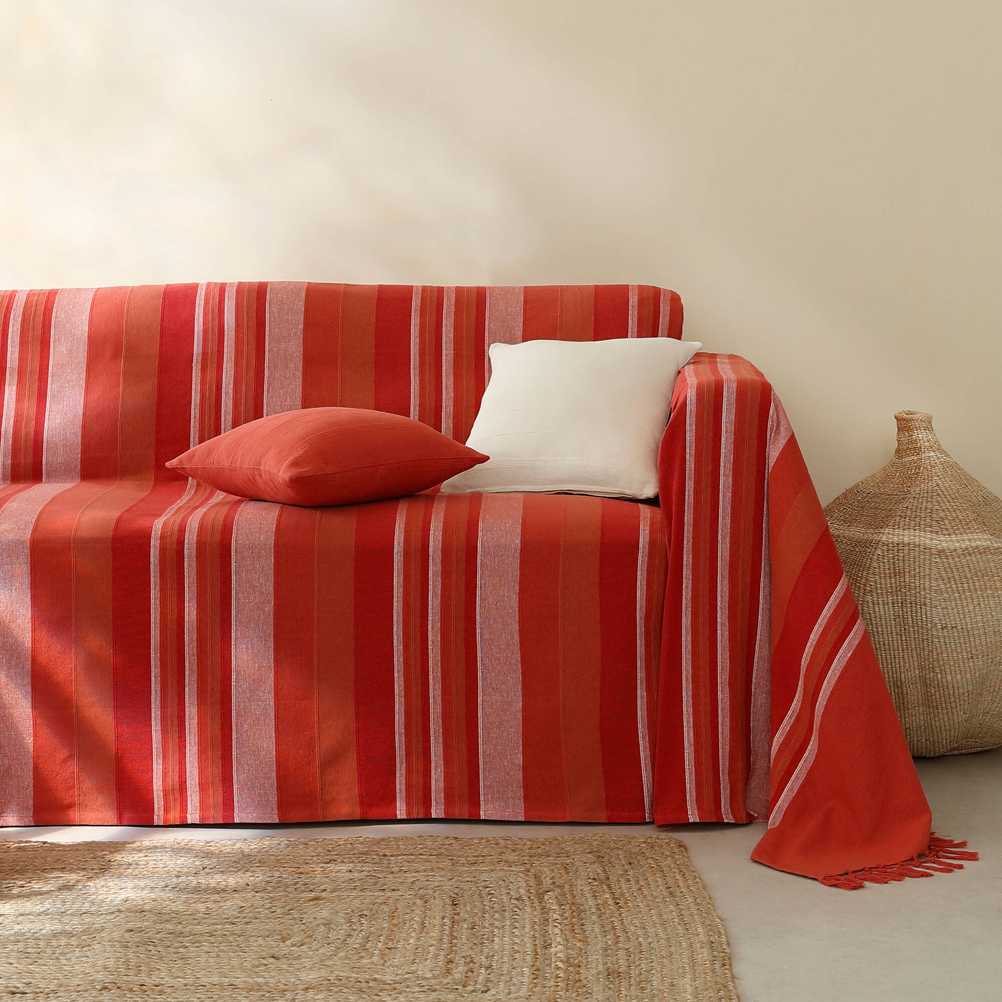 Housse coussin unie coton tissage artisanal - lot de 2