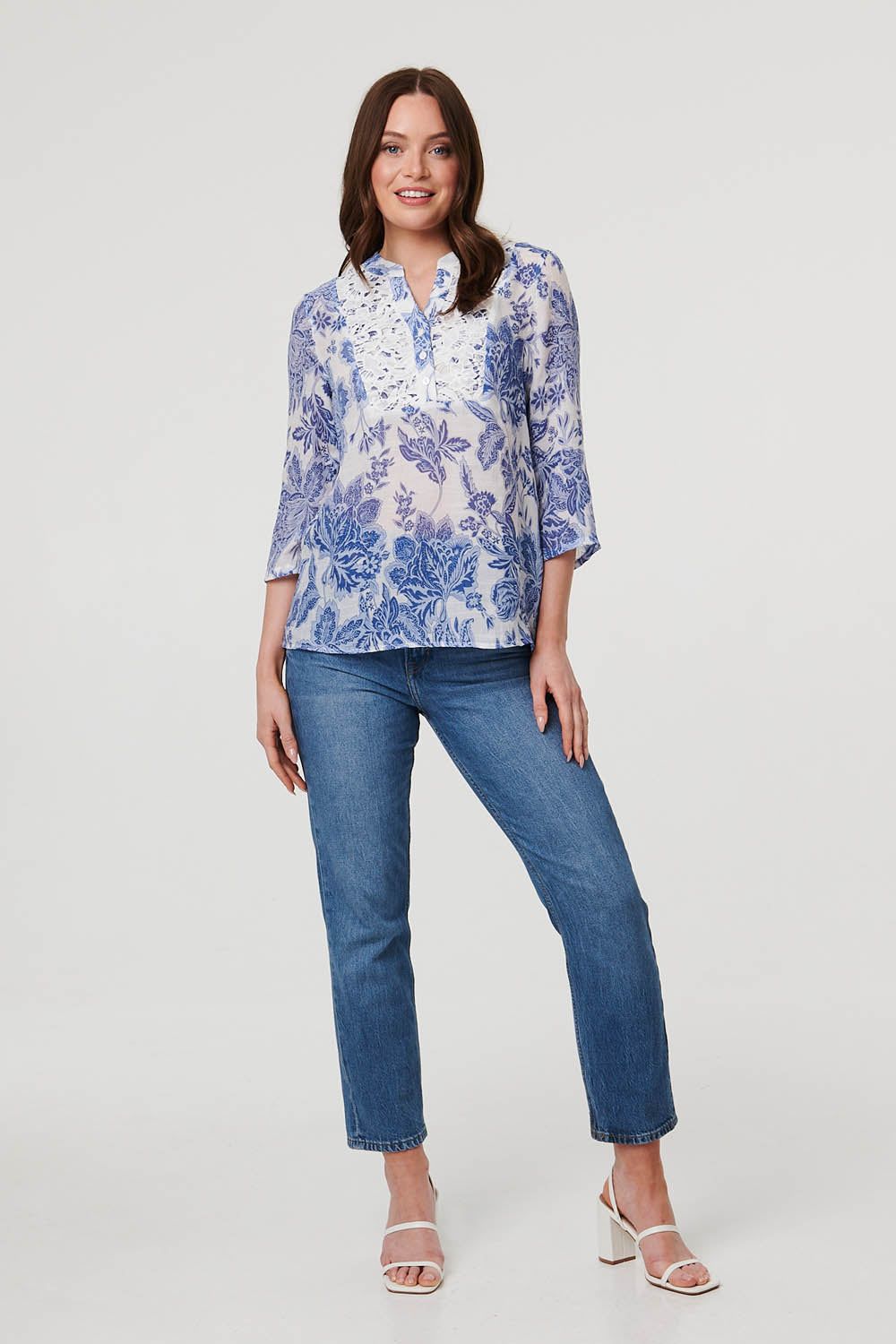 Izabel London Floral Lace Detail 3/4 Sleeve Blouse