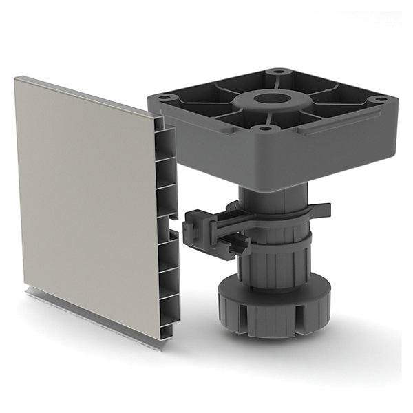 Emuca Kit de pieds de Vérins Bone avec base carrée pour meubles, hauteur 100mm, réglable 98-140mm, Plastique, Noir