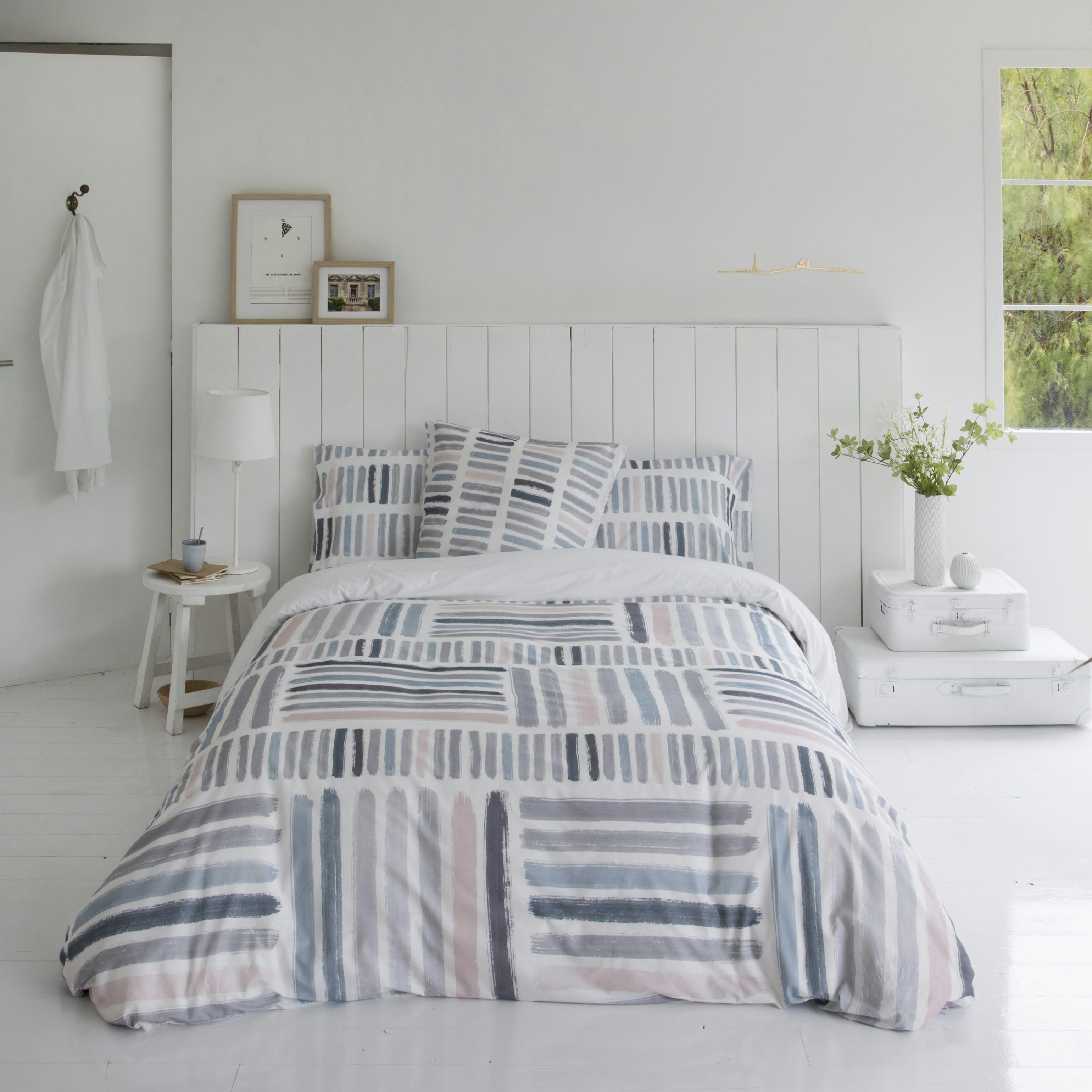 ISSEI - Housse de couette imprimé en percale Coton Bleu 220x220 cm