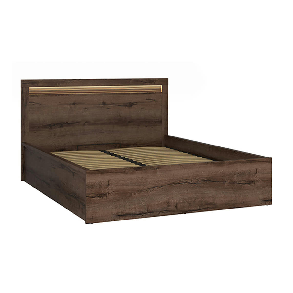 - Lit coffre 160x200 sommier inclus panneaux agglomérés naturel foncé