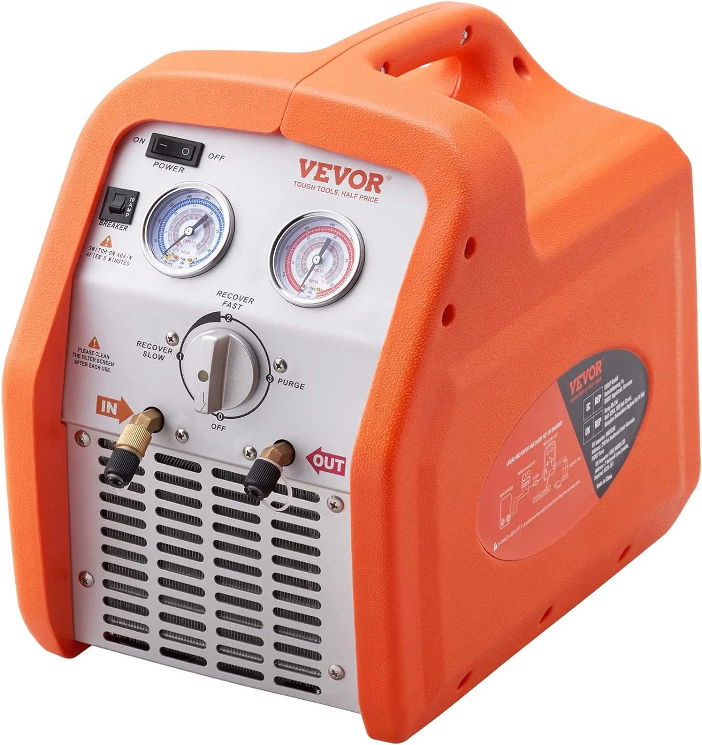 1 HP Refrigerant Recovery Machine - Dual Cylinder Portable AC Recovery Machine with High Pressure Protection 120V 60Hz Recovery Machine HVAC for Vapor Liquid Refrigerant, Car Air Conditioning(0.75 HP Single Cylinder)