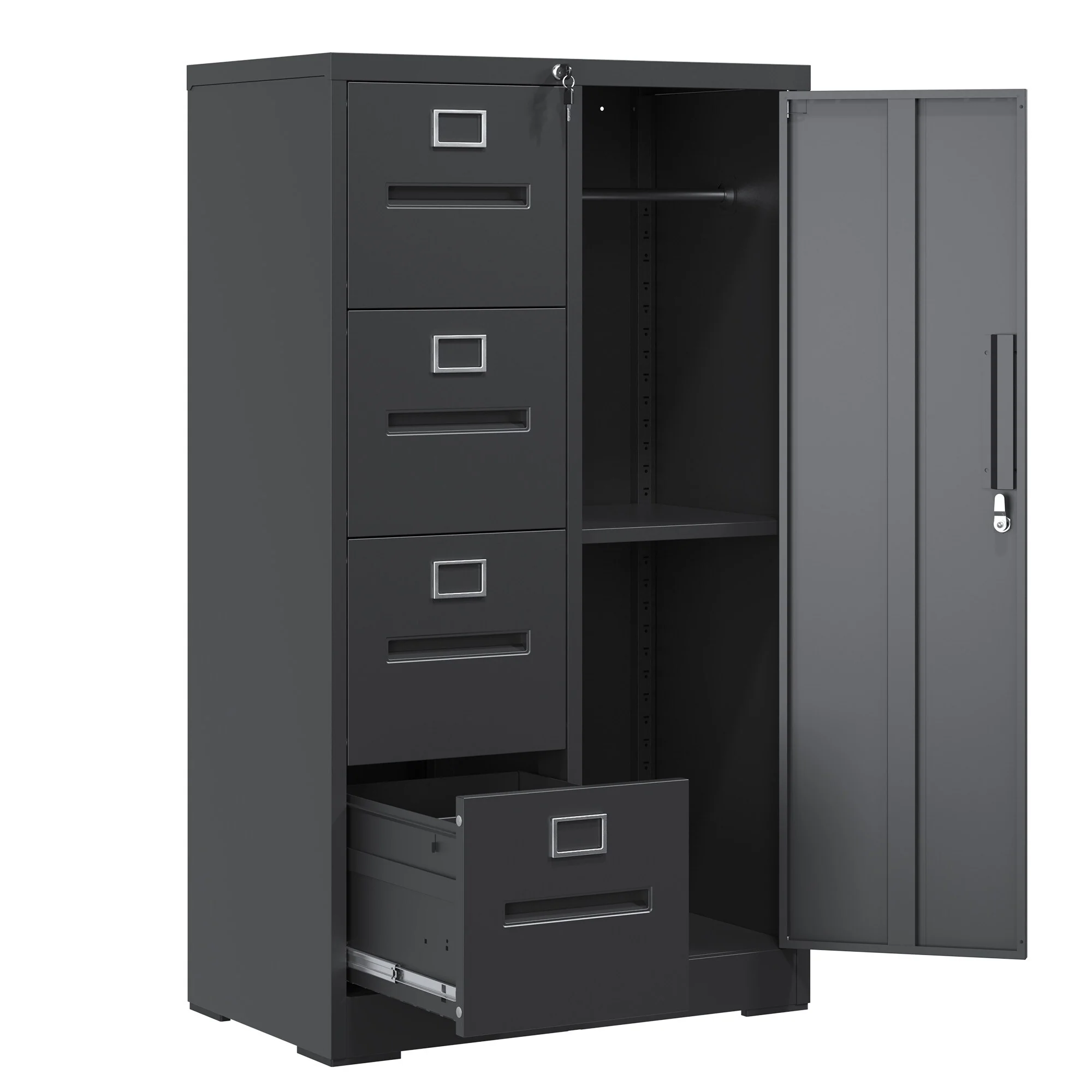 Metal Storage Vertical Filing Cabinet with Lock, Steel File Locker with 4 Drawers and 1 door