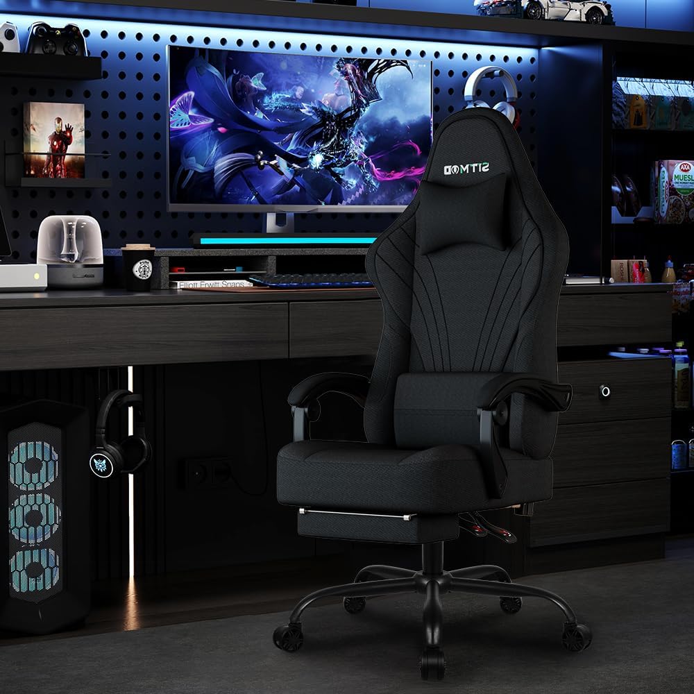 Gaming Chair, Big and Tall Gaming Chairs for Adults with Footrest and Lumbar Support, Comfortable Ergonomic Fabric Computer Chair 400 lbs, 360° Swivel, Height Adjustable Video Game Chairs, Silla Gamer