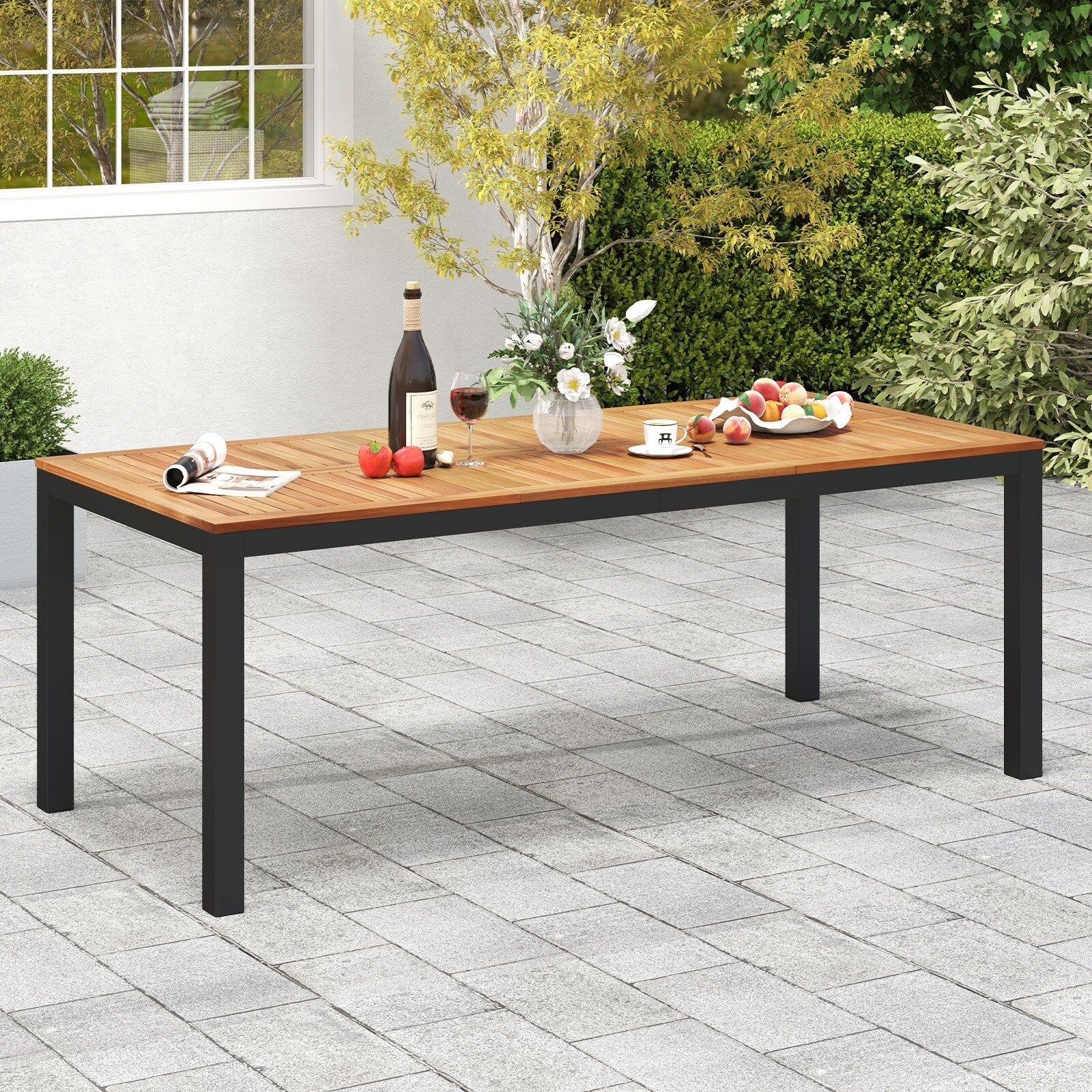 Gymax Patio Dining Table for 8 79'' Large Rectangle Table w/ Acacia