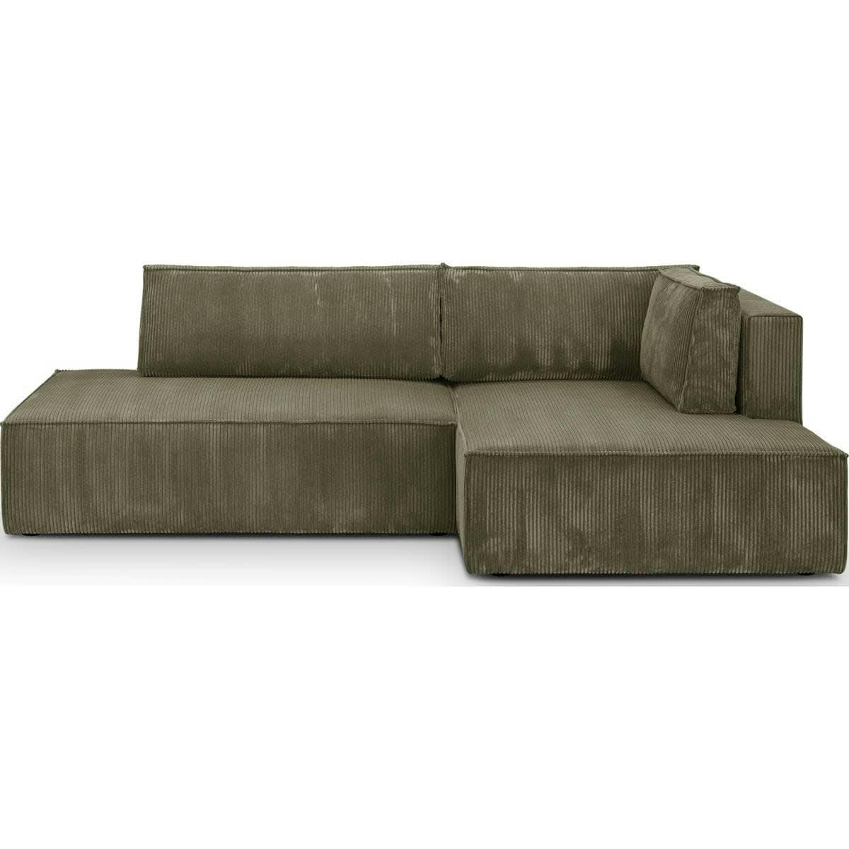 BARANI - Canapé d'angle à droite convertible 3 places en velours côtelé vert