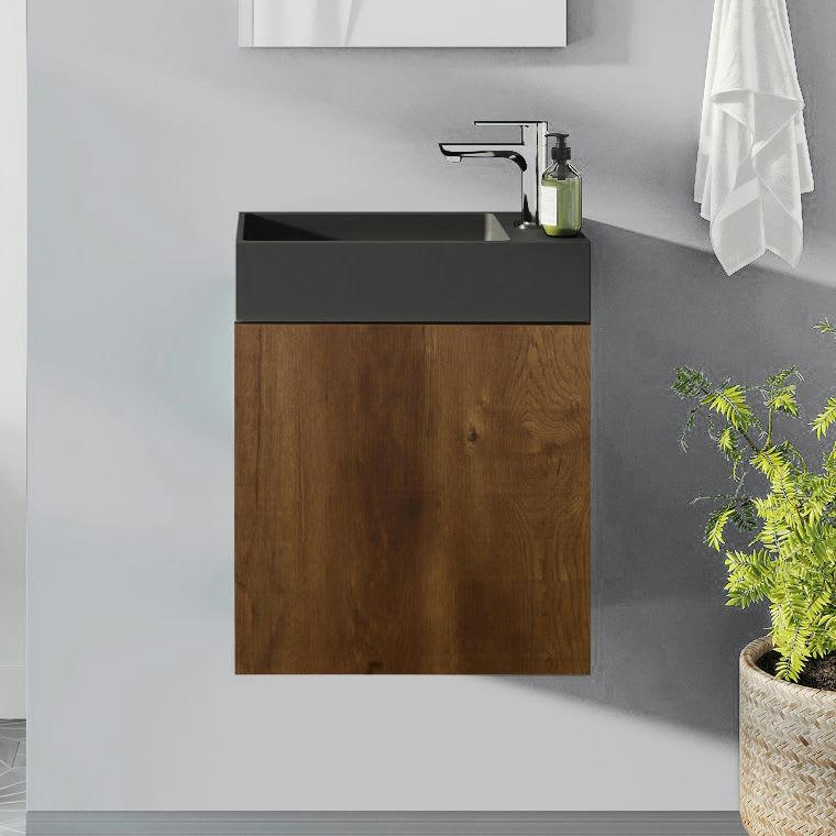 JAVA PACK - Meuble lave-mains marron avec vasque noire