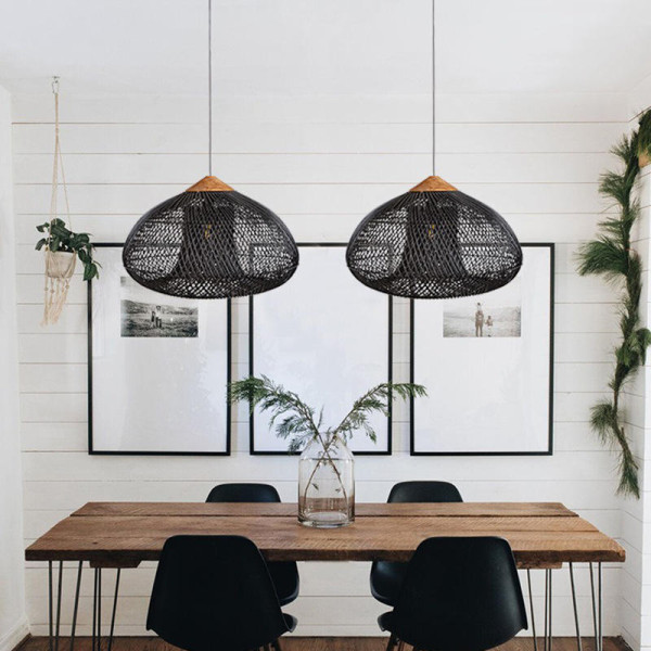 Sufitowa naturalna lampa rattanowa wisząca 40cm czarna