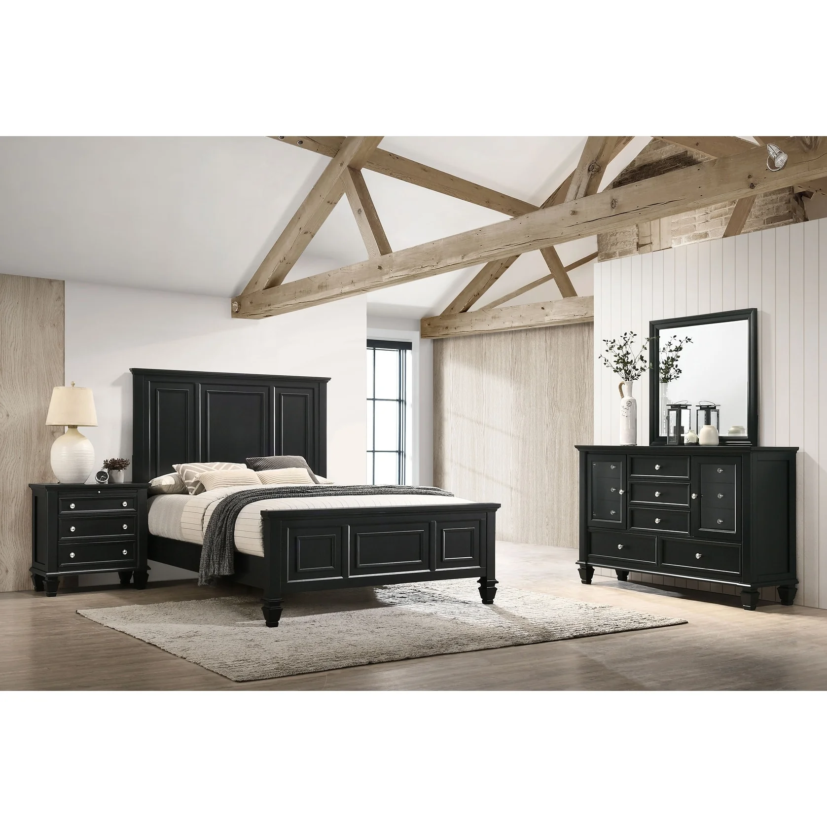 Sandy Beach Panel Black 4-Piece Bedroom Set