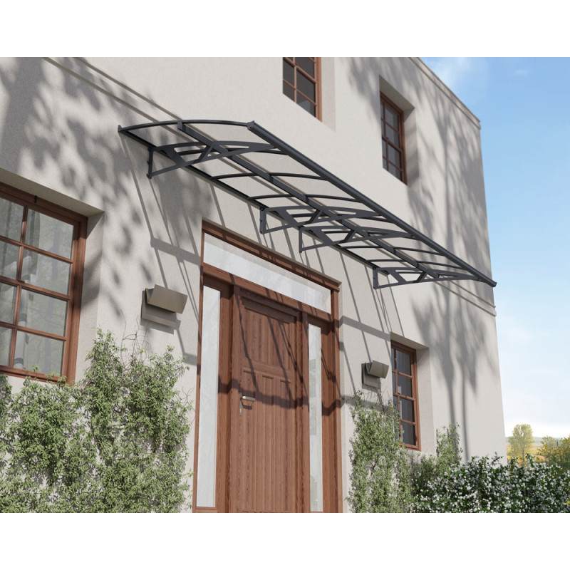 Marquise de porte Amsterdam gris foncé 447 x 140 cm CANOPIA