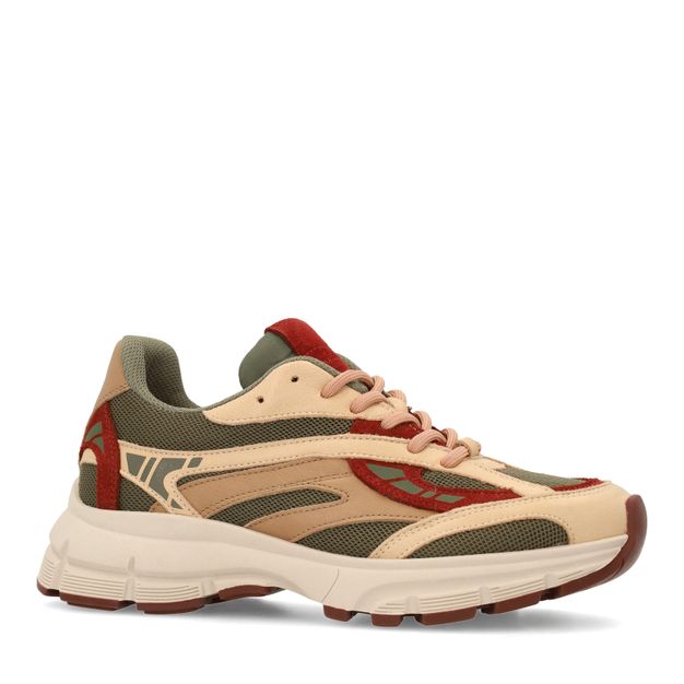Groene leren sneakers met rode details