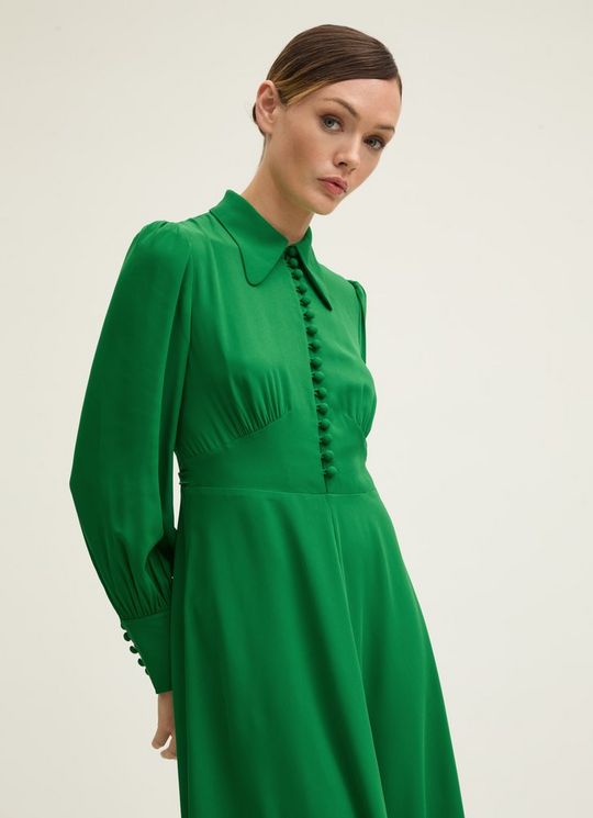 Harley Green Crepe Maxi Dress With Button Front