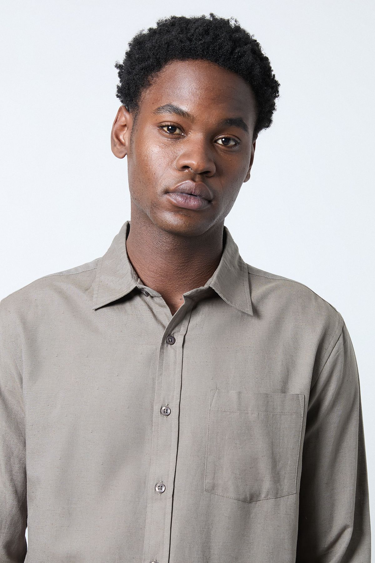Burton Khaki Linen Blend Long Sleeve Shirt