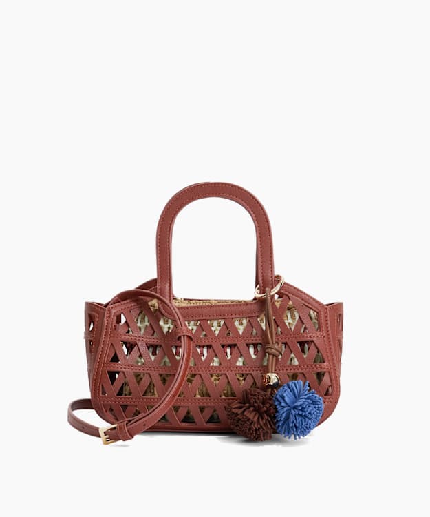 Dundee Burgundy - Textured Raffia Grab Handle Bag