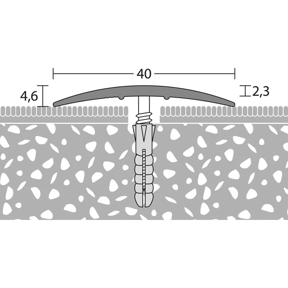 Übergangsprofil, BxH: 40 x 5 mm, mittig versenkt gelocht