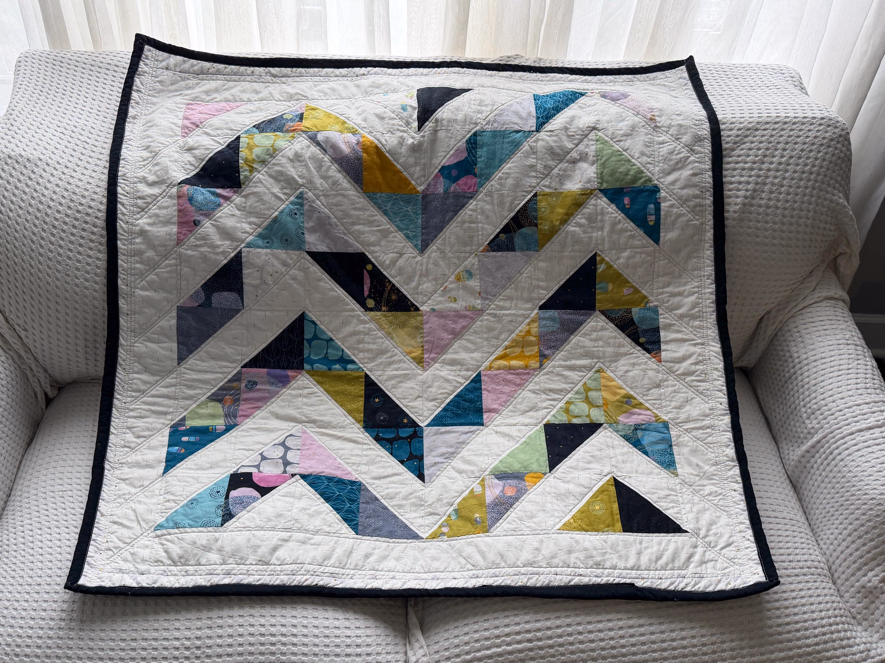 Handmade Chevron Baby Quilt, Minky Backed, Modern Print Blanket (45x45 inches)