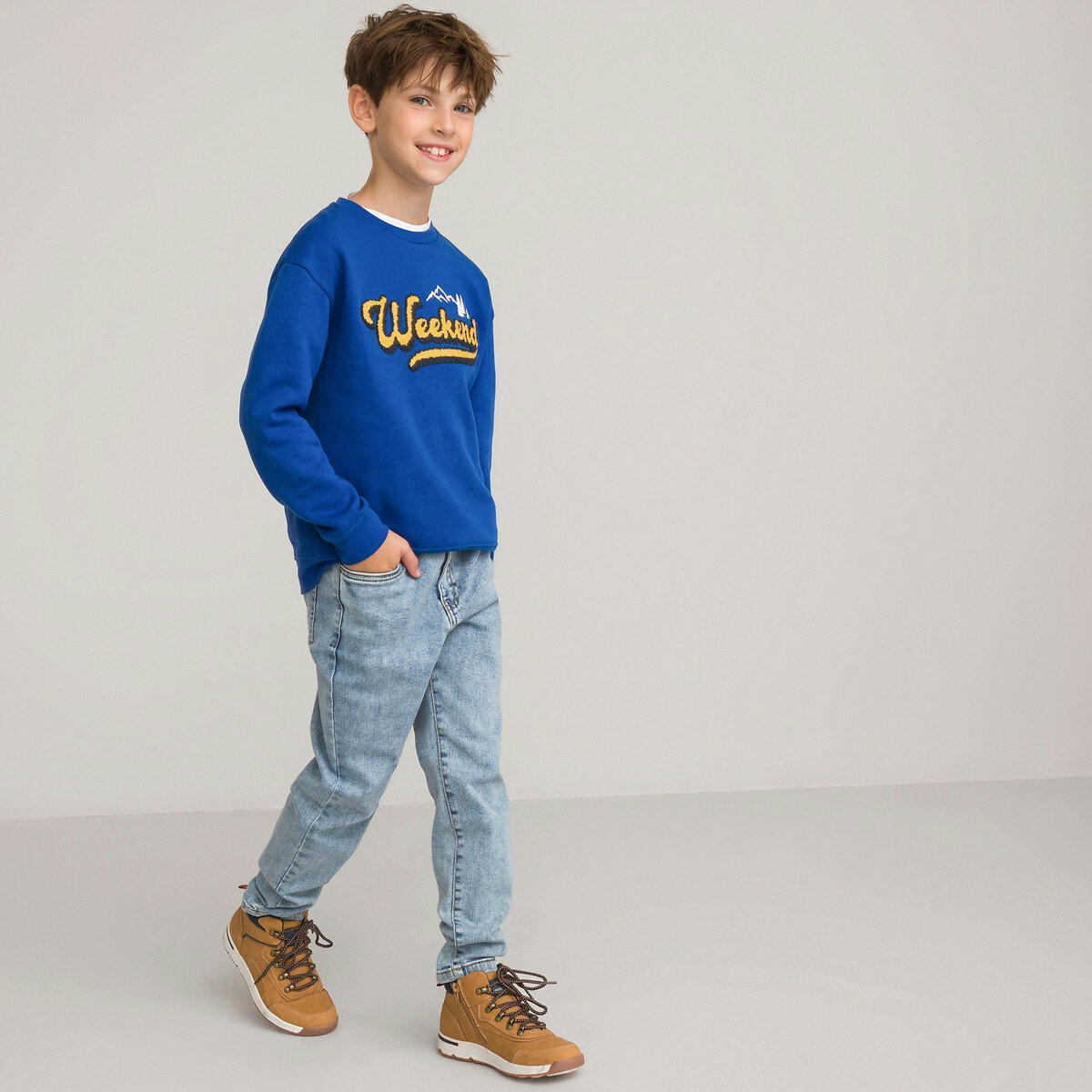 Sweat col rond en molleton, texte en bouclette