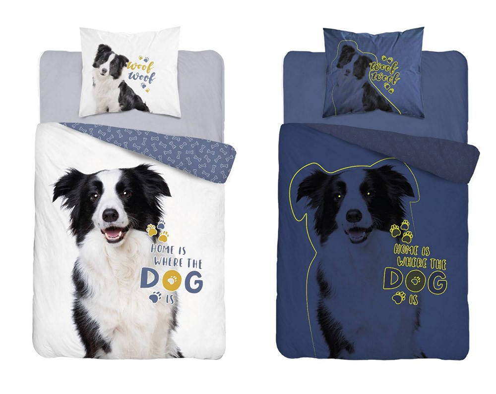 Pościel świecąca w ciemności 140x200 pies border collie biała 4088A