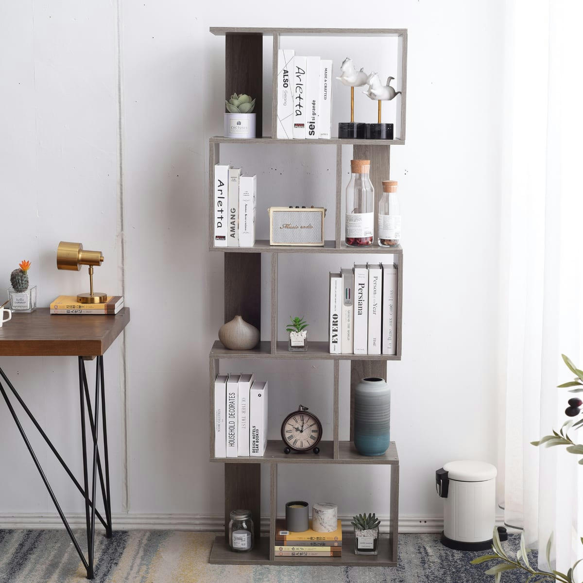 MADRID - Bibliothèque avec 5 étagères en mdf gris clair