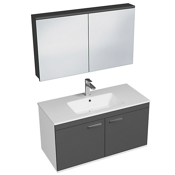 Meuble salle de bain RUBITE simple vasque 2 portes Gris anthracite L. 100 cm   miroir armoire - Saniverre