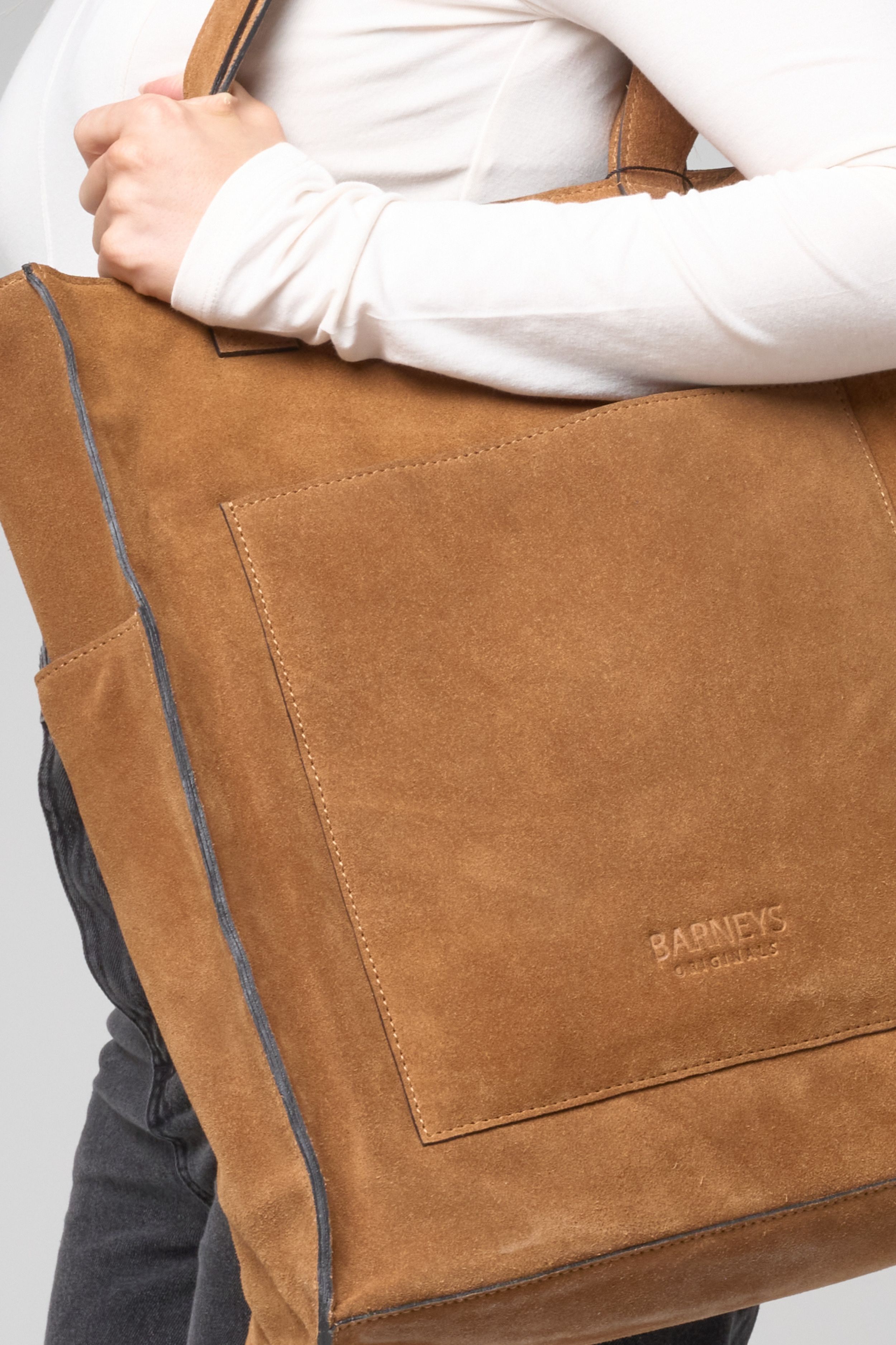 Barneys Originals Tan Real Suede Utility Tote Bag