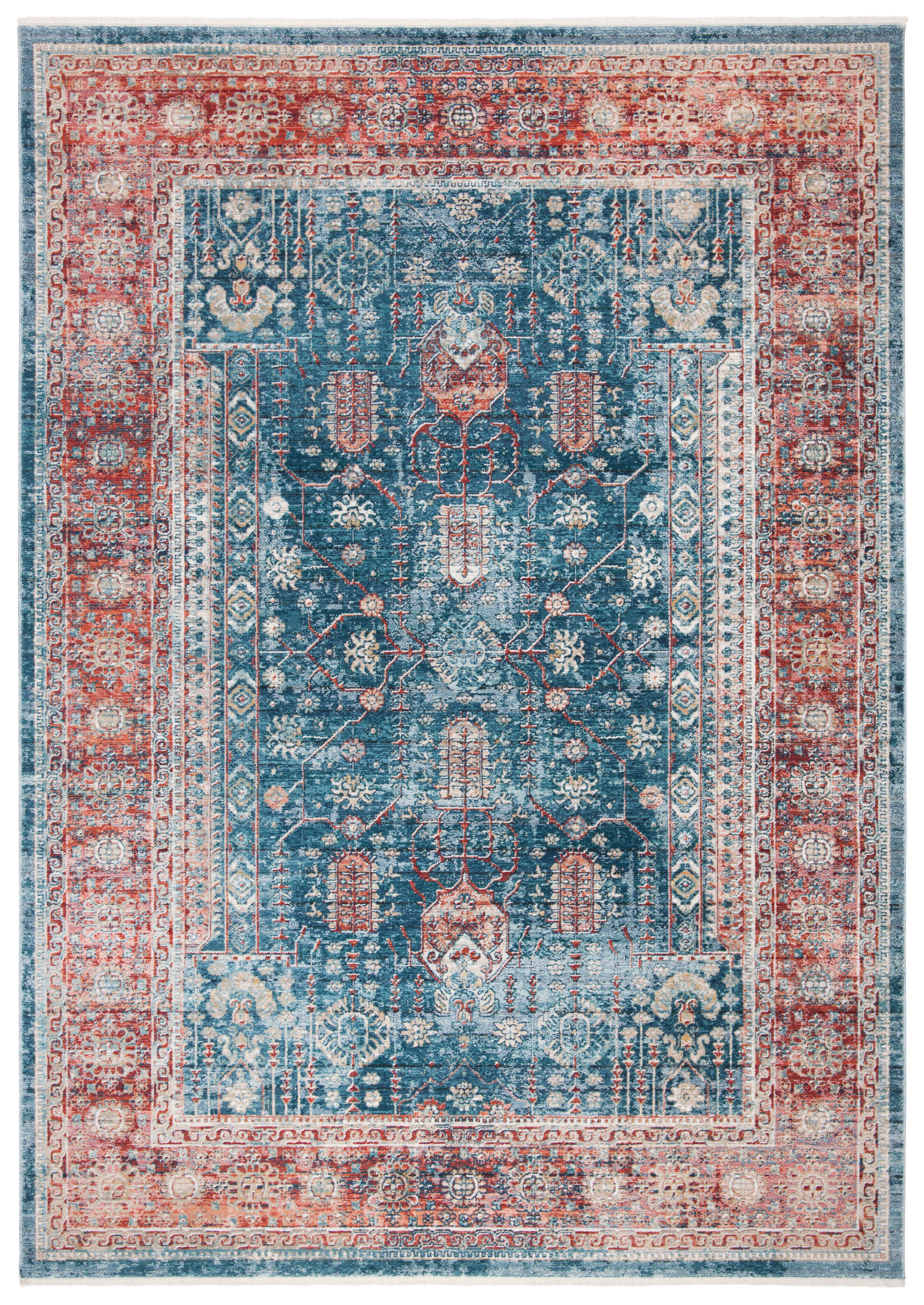 VICTORIA - Tapis de salon interieur en bleu marine & rouge, 91 x 152 cm