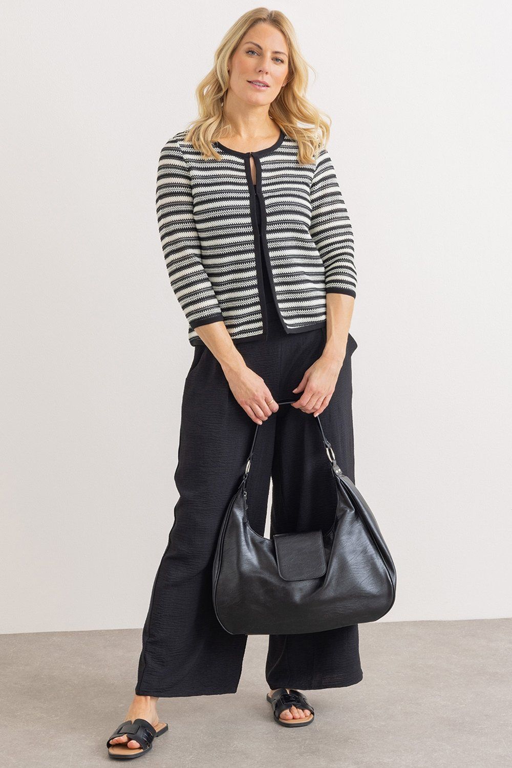 Klass. Striped Edge To Edge Crochet Jacket