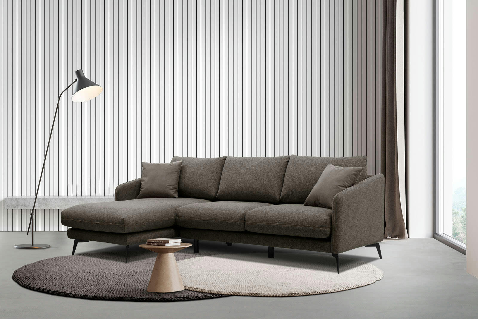 SOGEL - Canapé d'angle gauche 4 places tissu marron