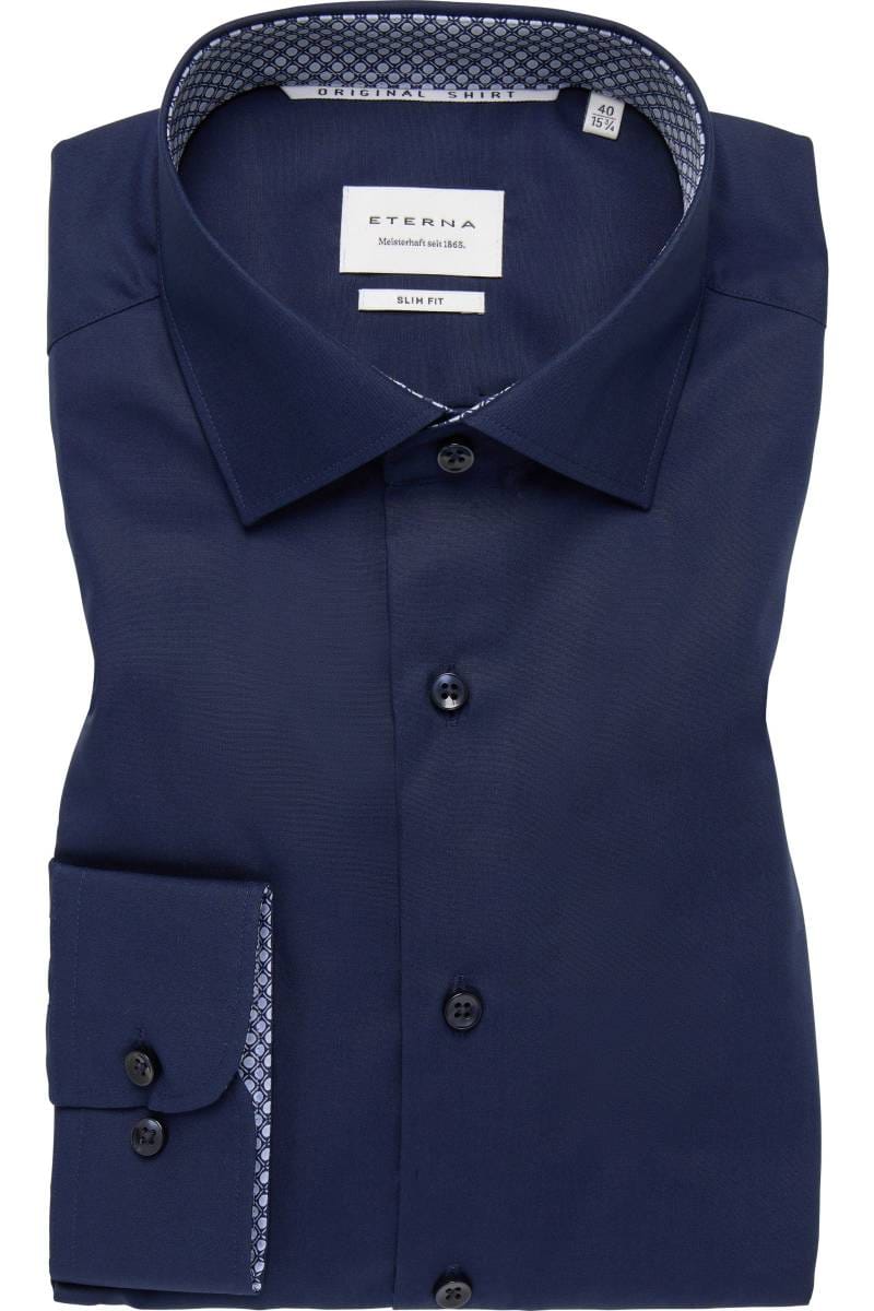 ETERNA Slim Fit Hemd marine, Einfarbig (extra langer Arm)