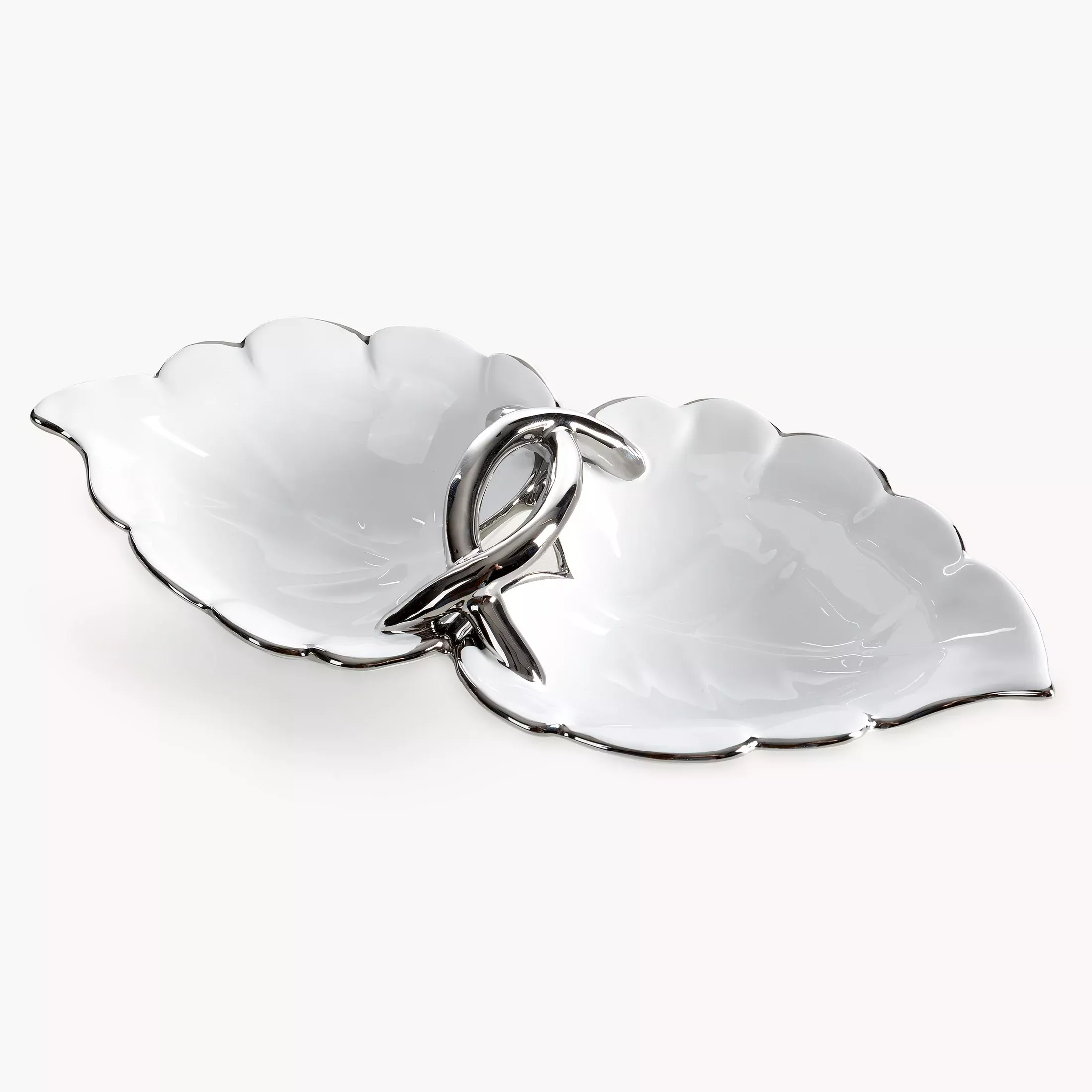 Misa dekoracyjna biało, srebrna w kształcie liścia 35x16x8 cm DONA