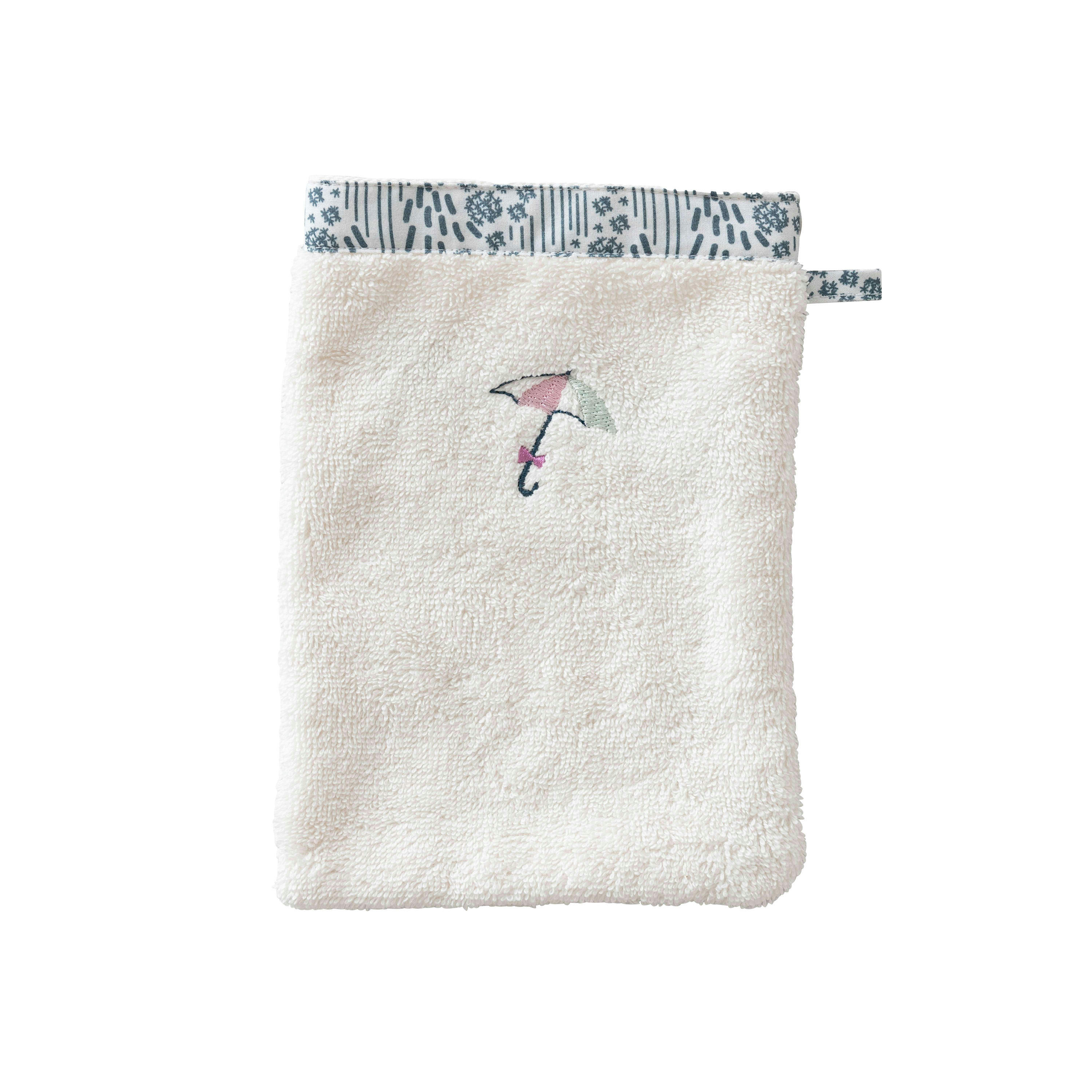 DANDINE - Gant de toilette coton bio bouclette brodé blanc 15 x 21 cm