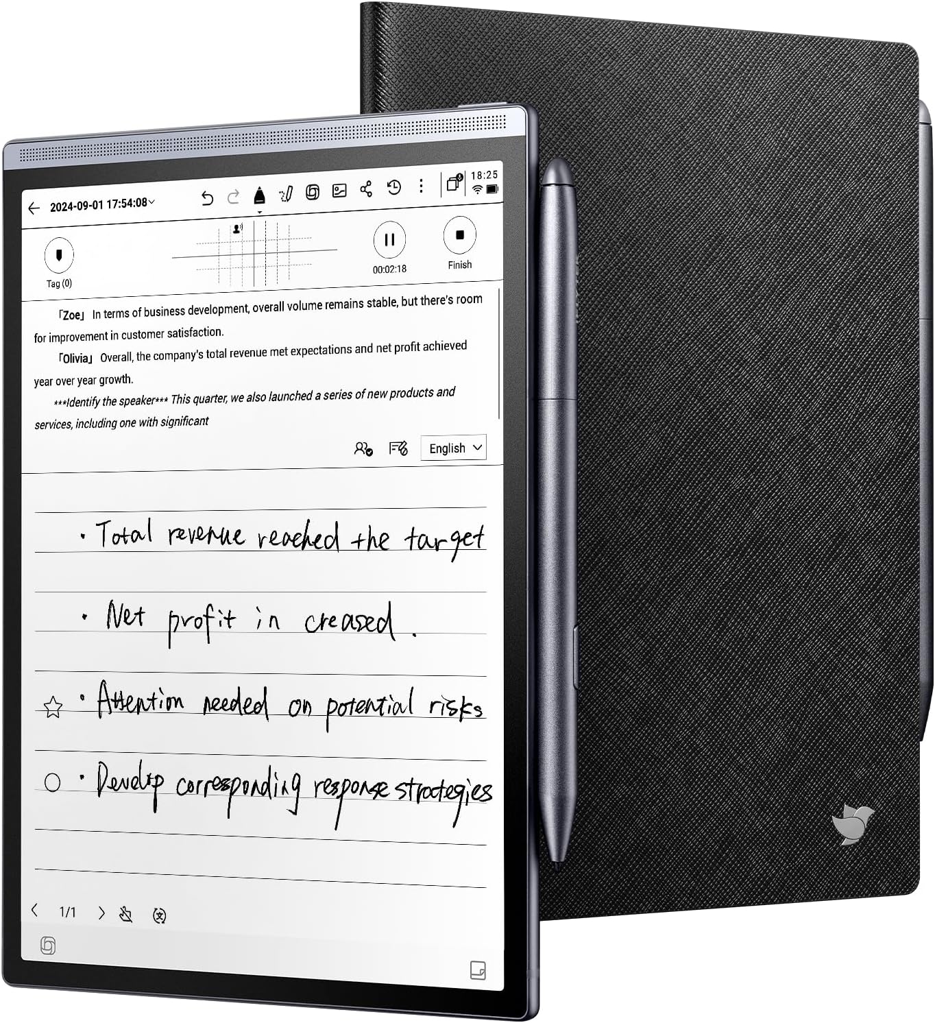 iflytek AINOTE Air 2 Bundle - Black Folio Case, 8.2-inch AI Note-Taking Tablet Writing Paper Tablets, Digital Notebook with Pen, Voice-to-Text Transcription, Multi-Languages Chatgpt Support