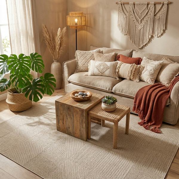 Dywan pętelkowy boucle Pure 004 beżowo-kremowy modny do salonu 060x100