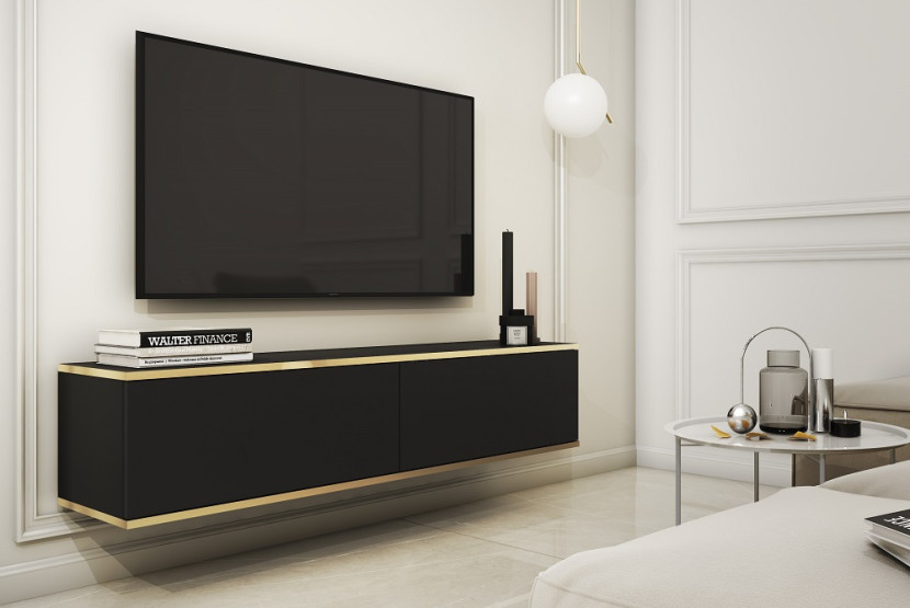 Szafka RTV wisząca POLO 135 cm front gładki - czarna