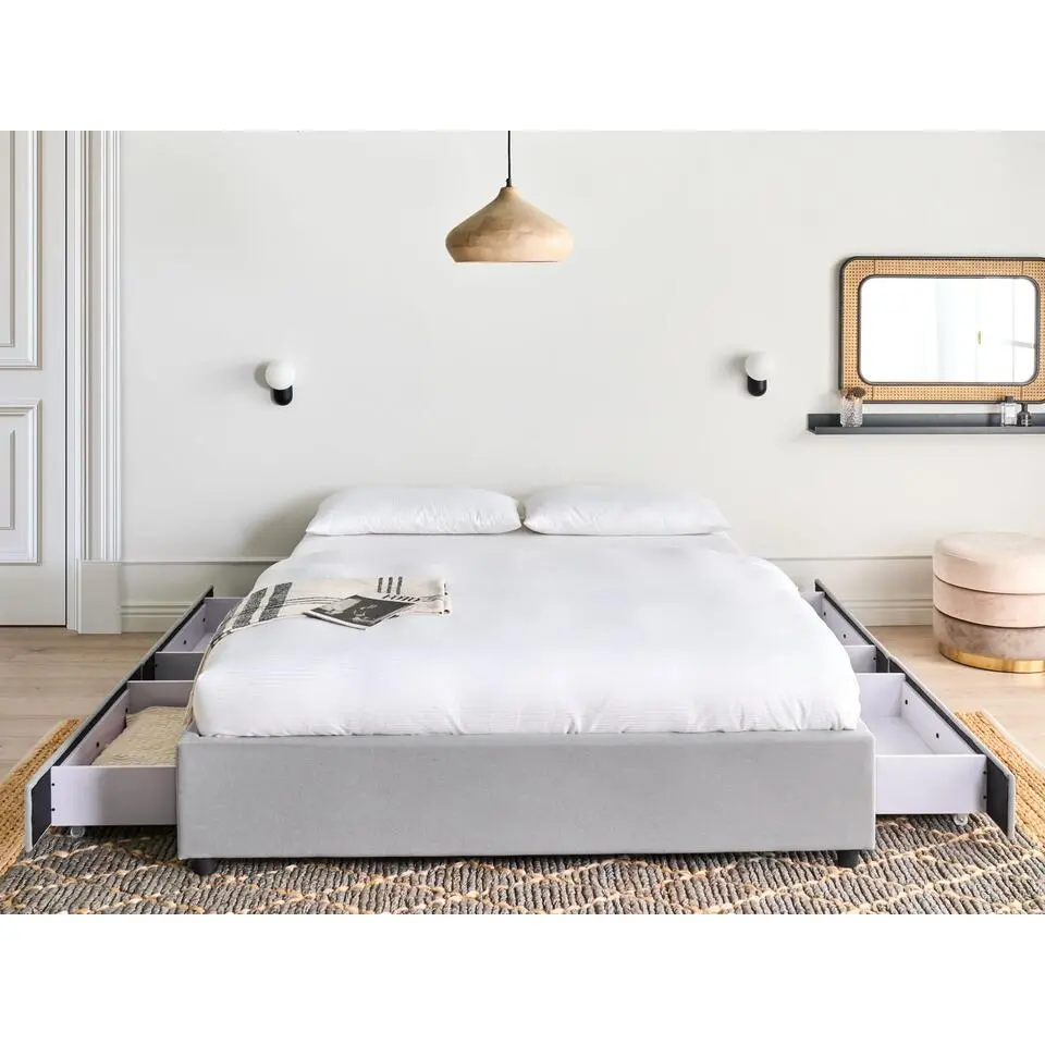 PRADES - Bed met opbergruimte - Lichtgrijs - 140 x 200 cm - Polyester