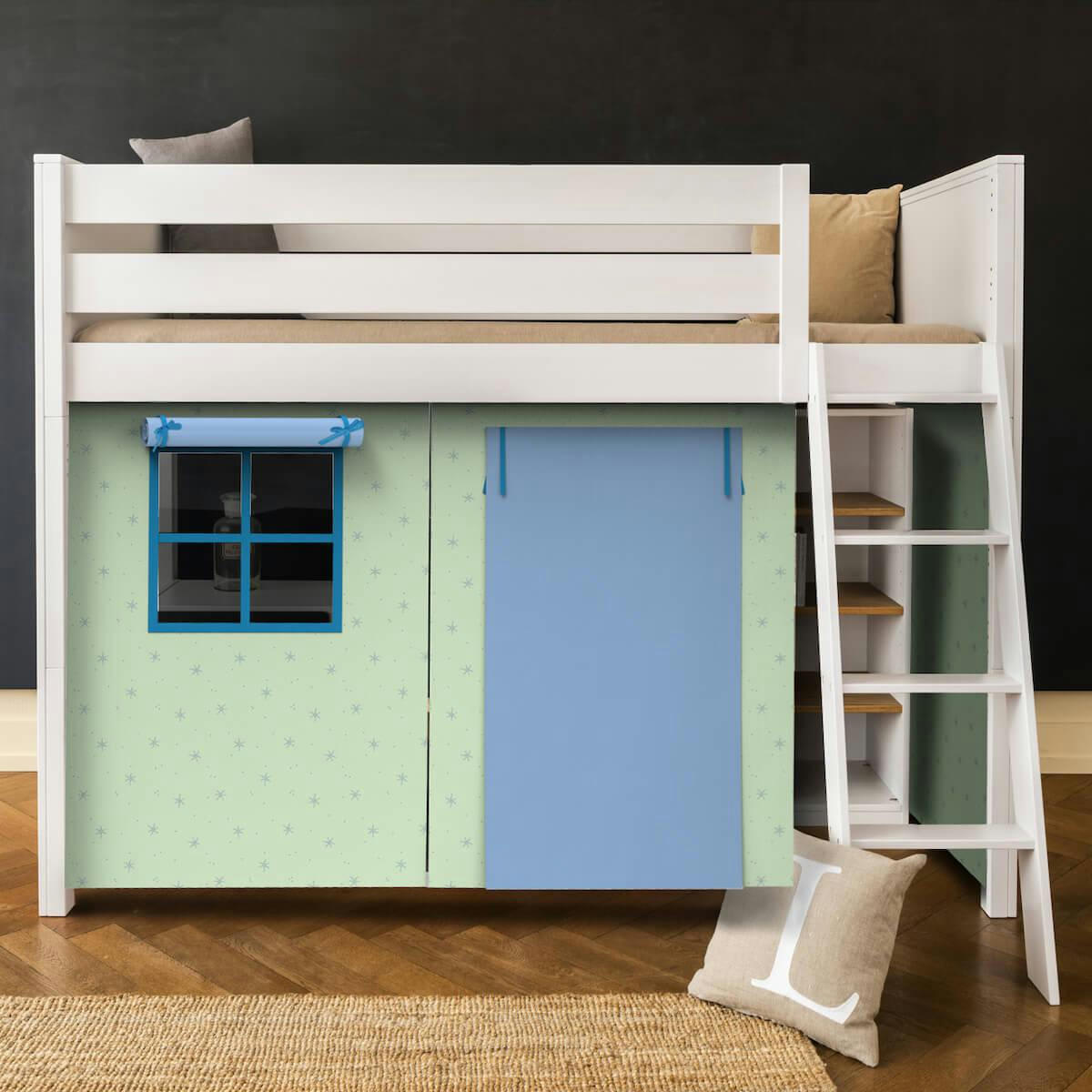 KASVA - Lit mezzanine avec textiles viena vert-bleu