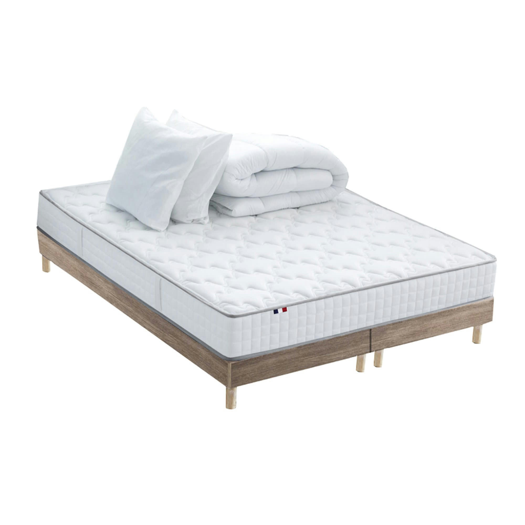 PACK COSMOS - Ensemble Matelas Ressort + Sommier Kit + couette + Oreiller 180x200