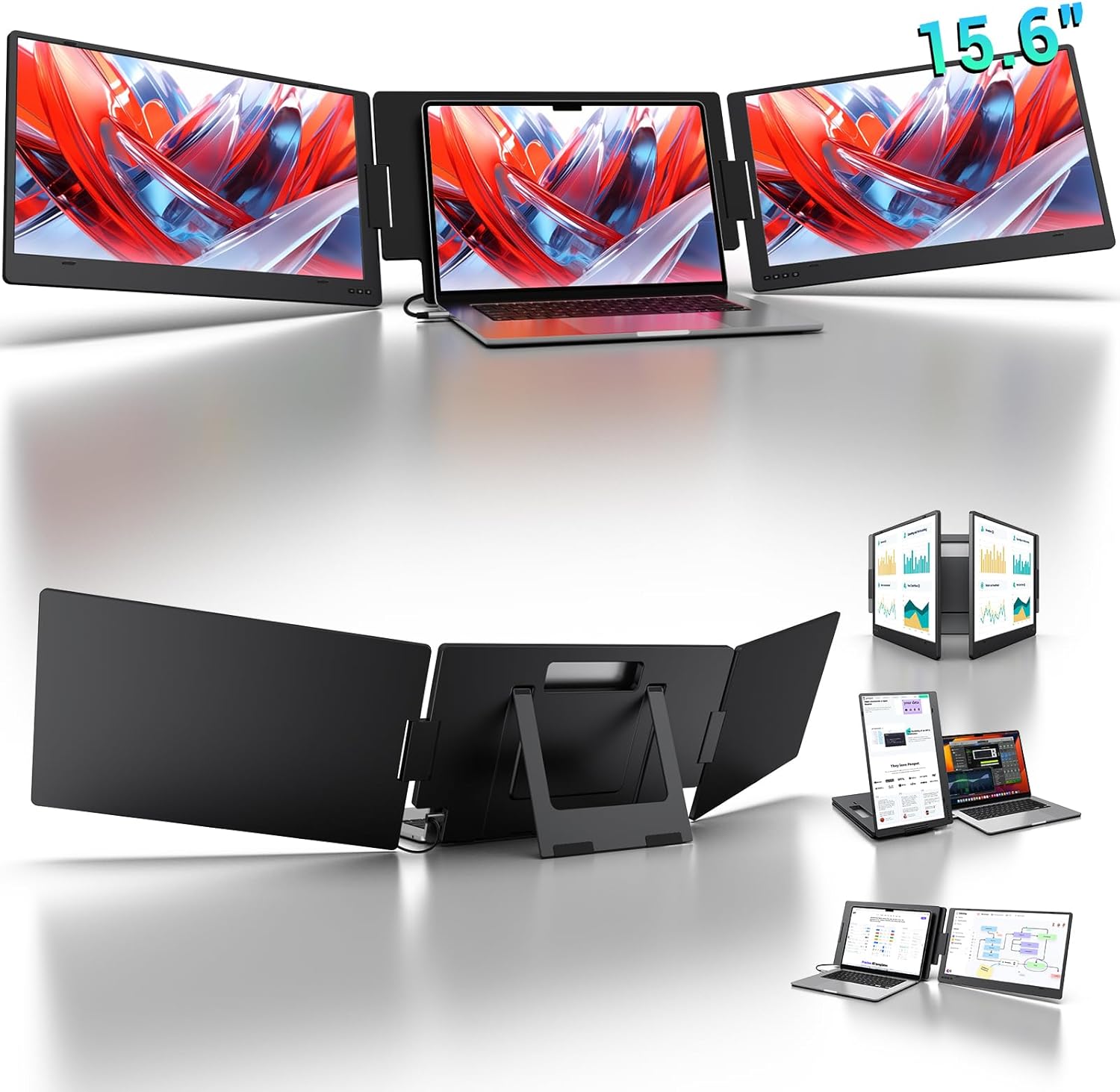 KYY 15.6 Laptop Screen Extender  1080P FHD IPS Portable Monitor  One Cable USB-C Triple Monitor  Dual Travel Screen for 12-17'' Laptops  360° Rotation & Kickstand，X90D (Driver Need)