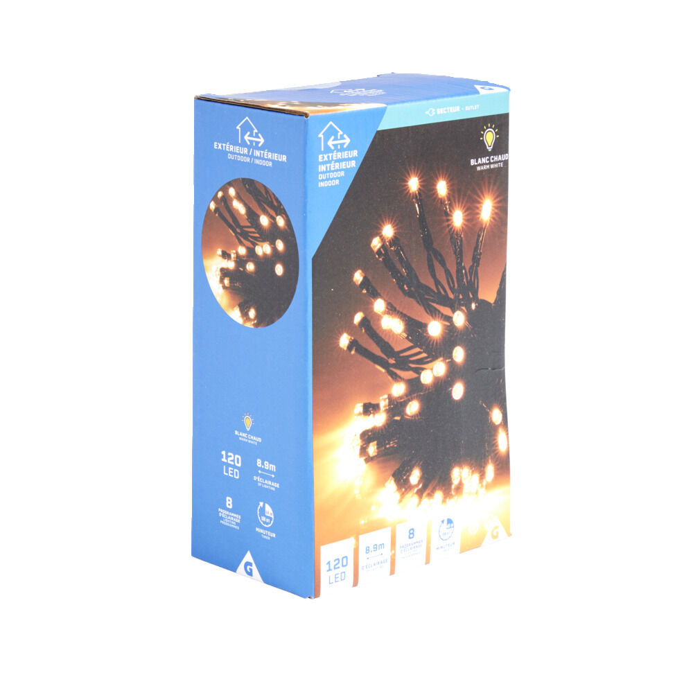 Guirlande lumineuse extérieur 120LED blanc chaud 8,9m