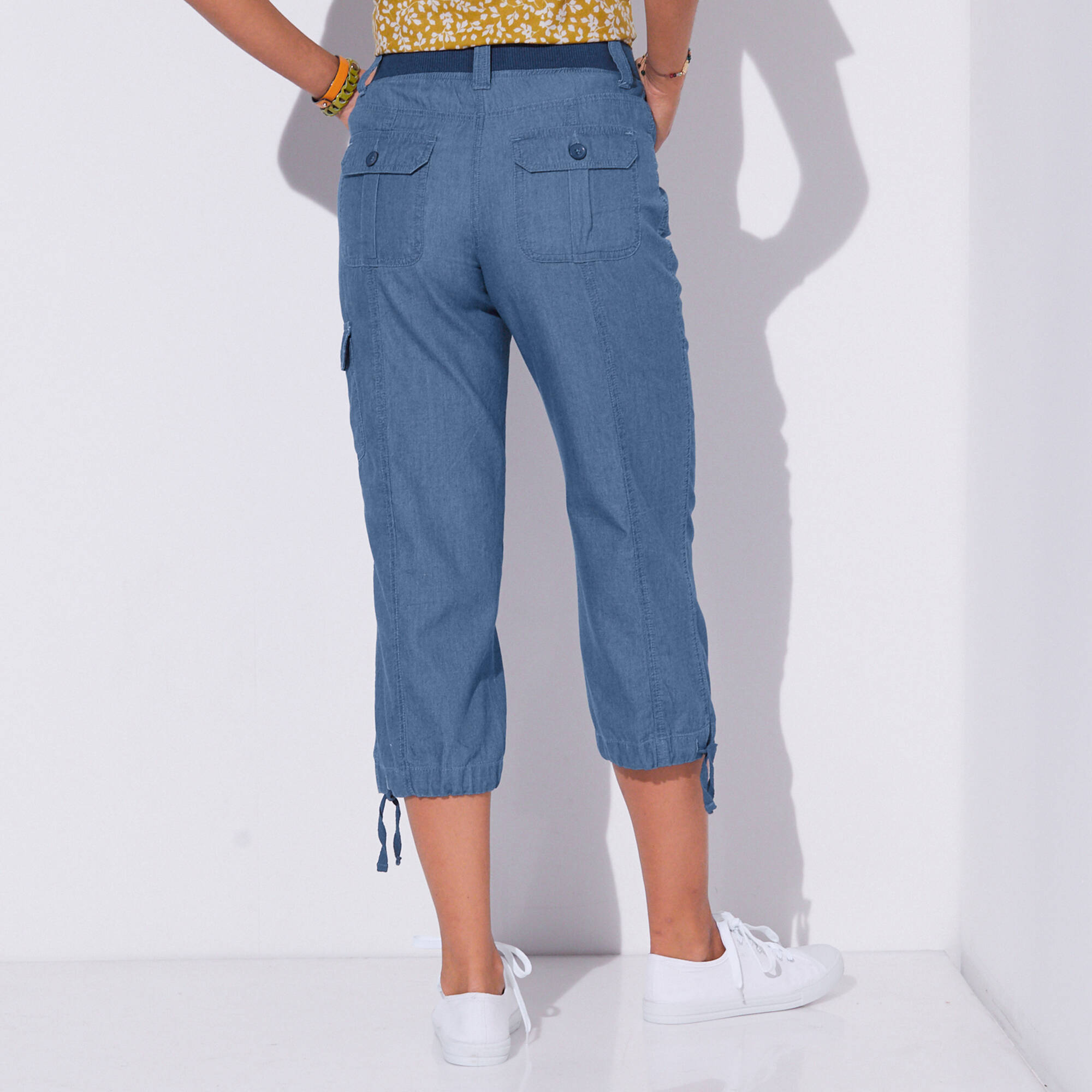 Pantacourt denim ceinture maille
