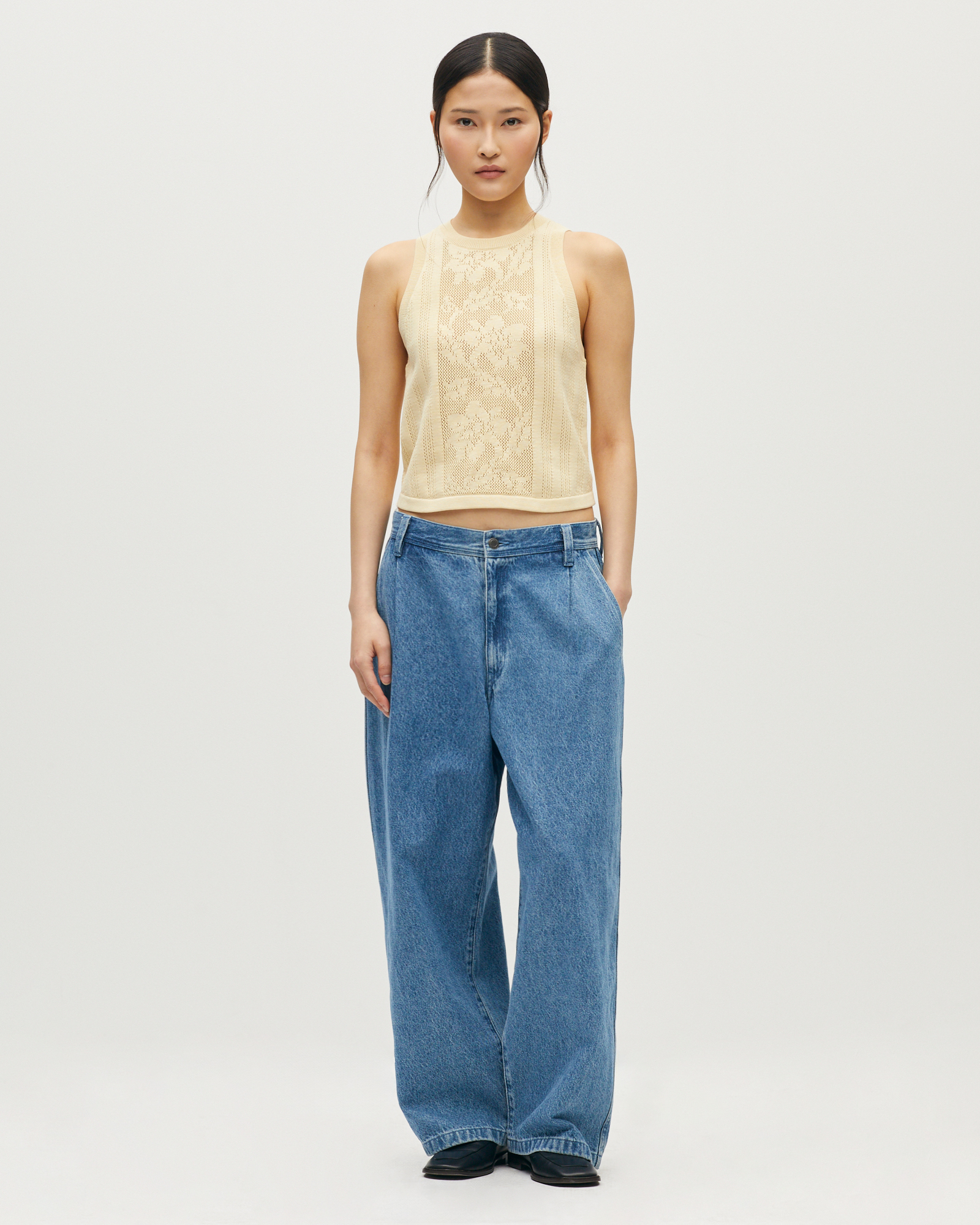 Top sans manches en coton crochet