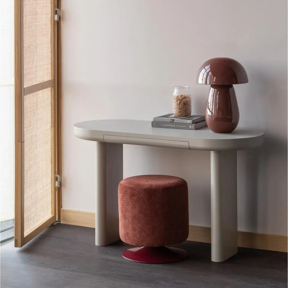 WOOOD Islen Poef Met Draaivoet - Boucl&eacute; - Bordeauxrood - 47x39x39