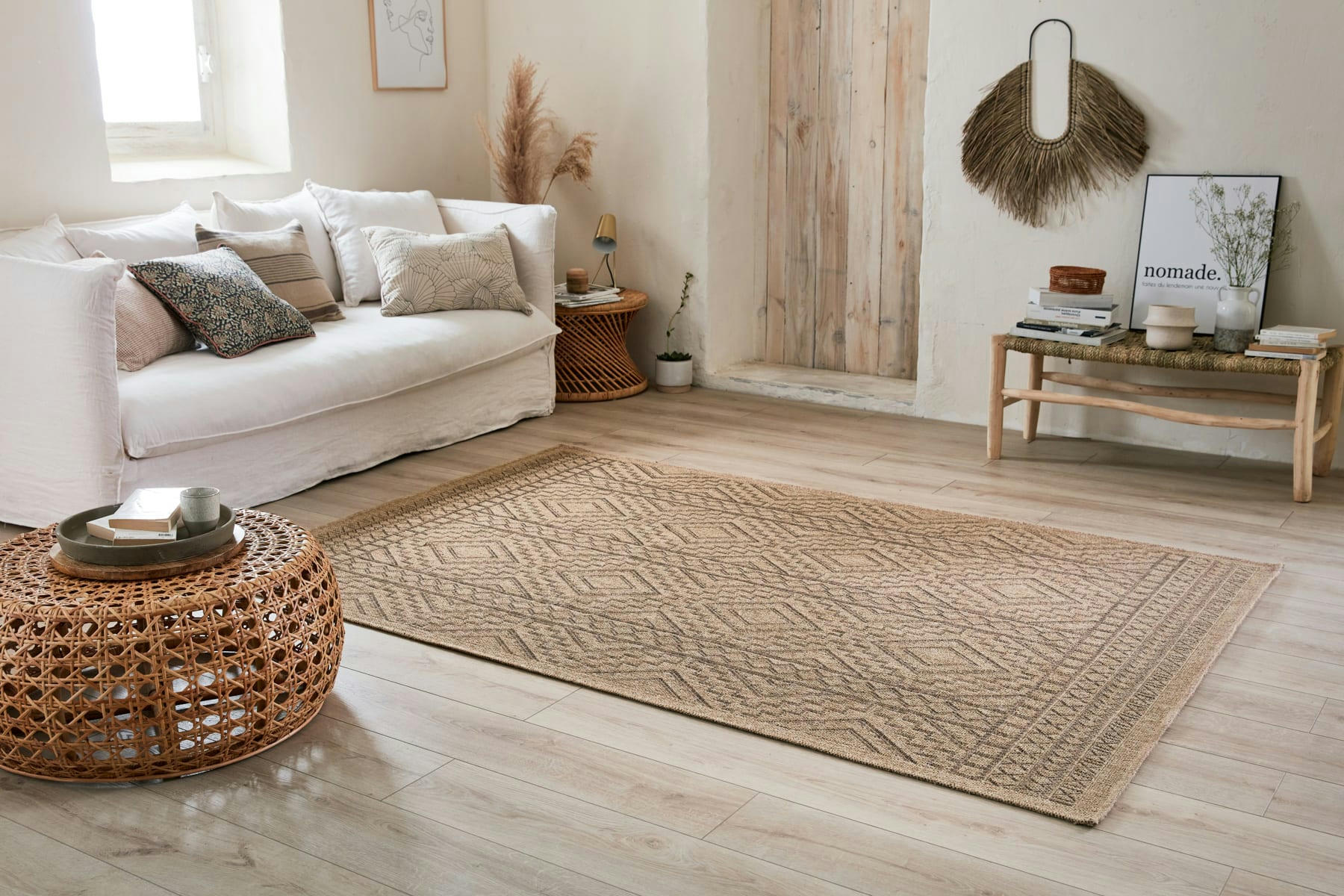 NATURE - Tapis intérieur et extérieur aspect jute motif géométrique 160x230