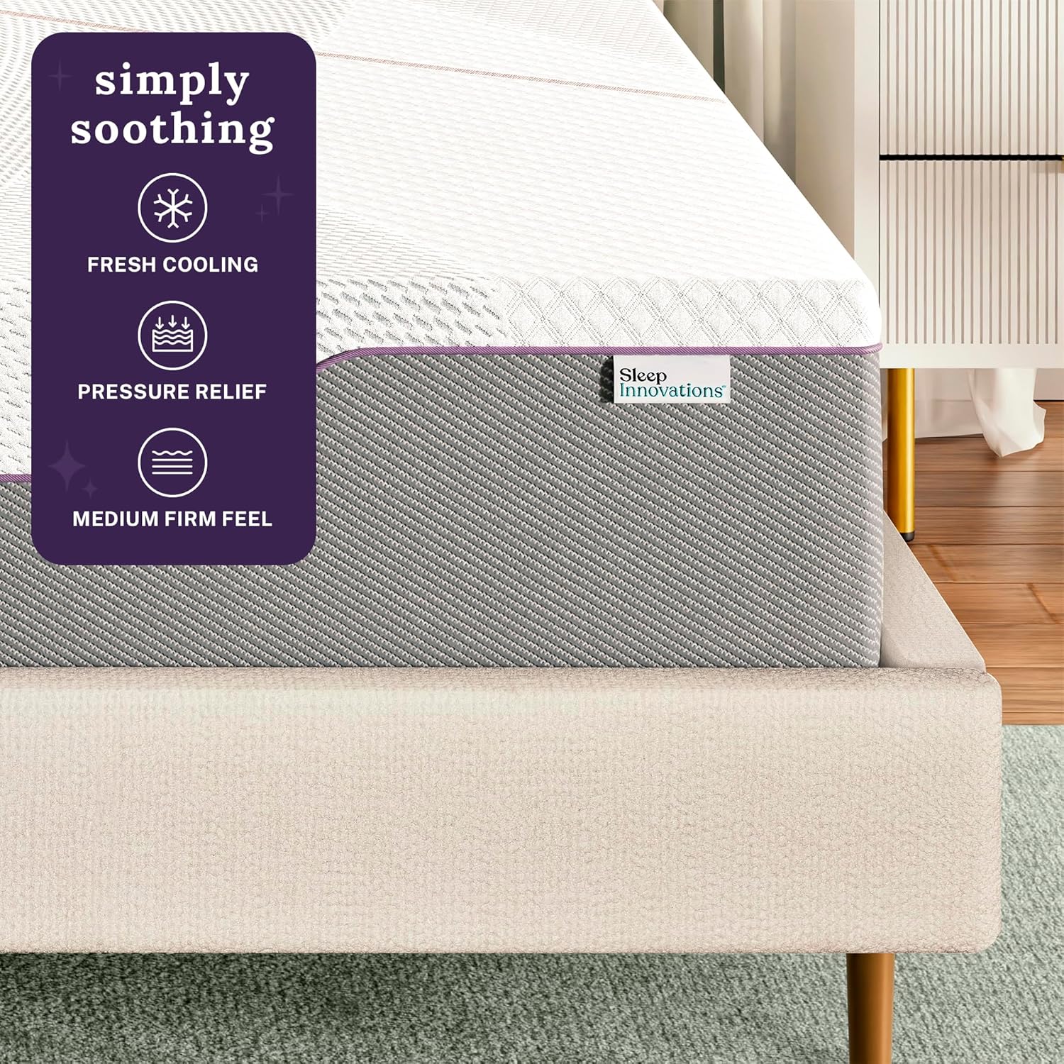 Sleep Innovations Marley 12 Inch Green Tea Gel Memory Foam Mattress, King Size, Bed in a Box, Medium Firm Feel