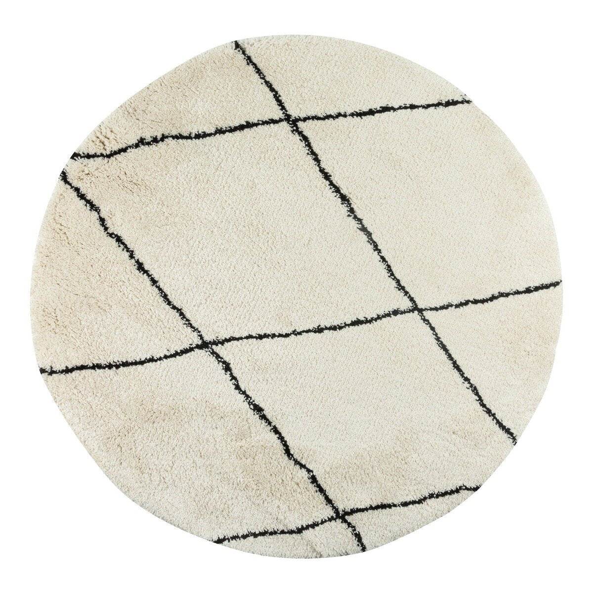 Interieur05 Berber Rond vloerkleed- hoogpolig- wit/zwart - scandinavisch - nea - 200 x 200 cm