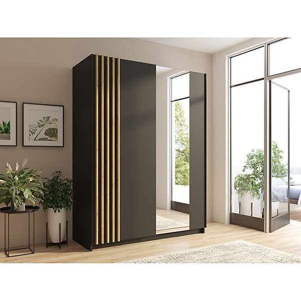 Armoire 2 portes coulissantes 200 cm - noir et chene - Collection VARIA